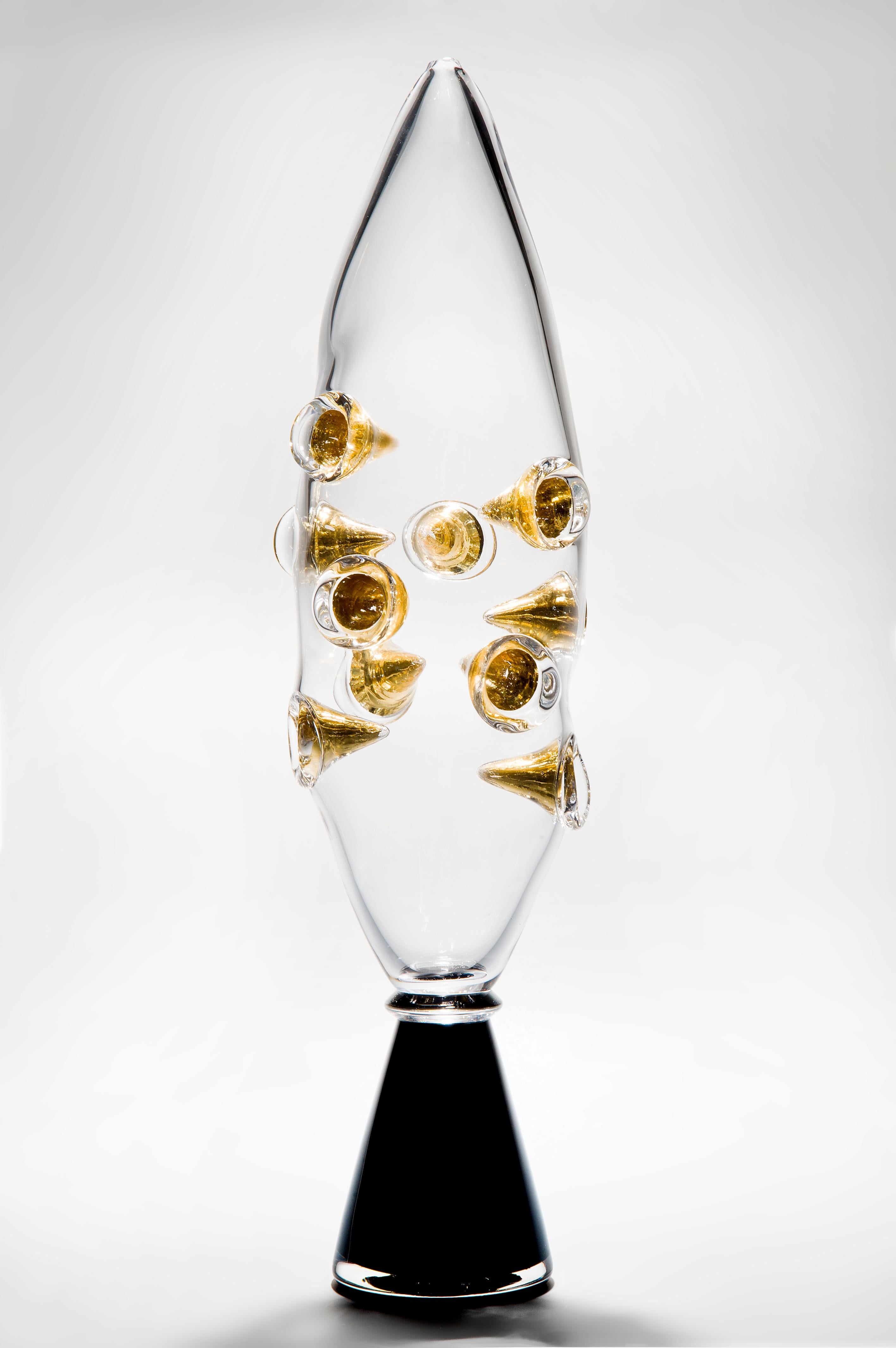 Constellation, a clear & black glass sculpture with gold leaf by Louis Thompson For Sale 1