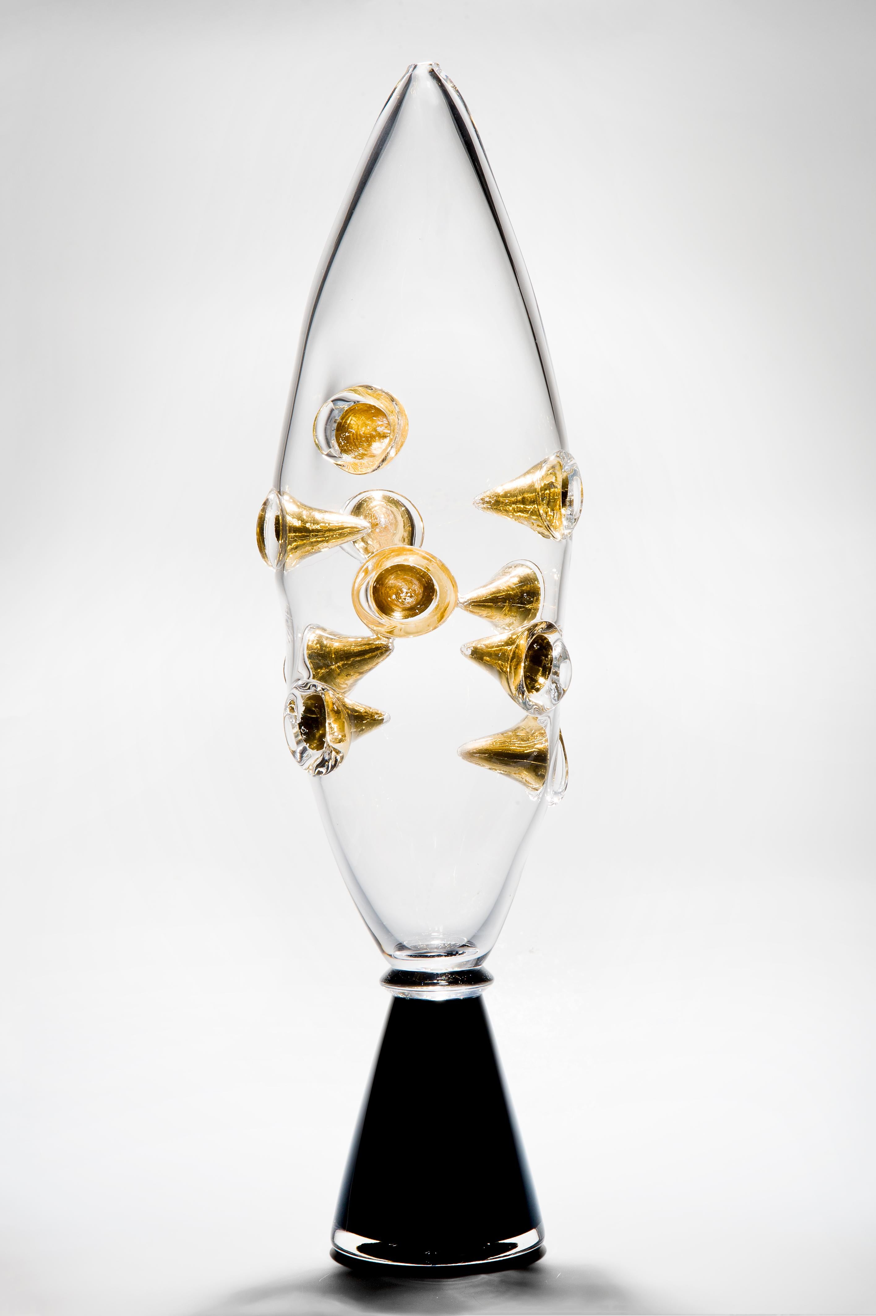 Constellation, a clear & black glass sculpture with gold leaf by Louis Thompson For Sale 2