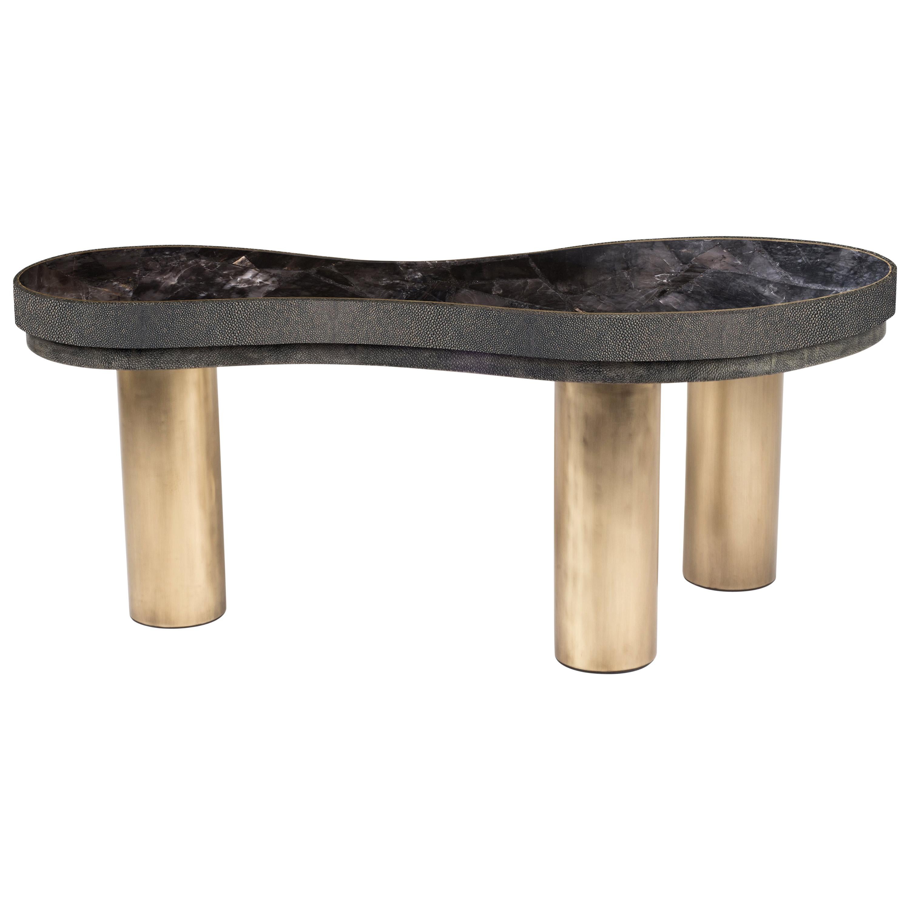 Constellation Coffee Table in Shagreen, Quartz and Brass by Kifu Paris For Sale
