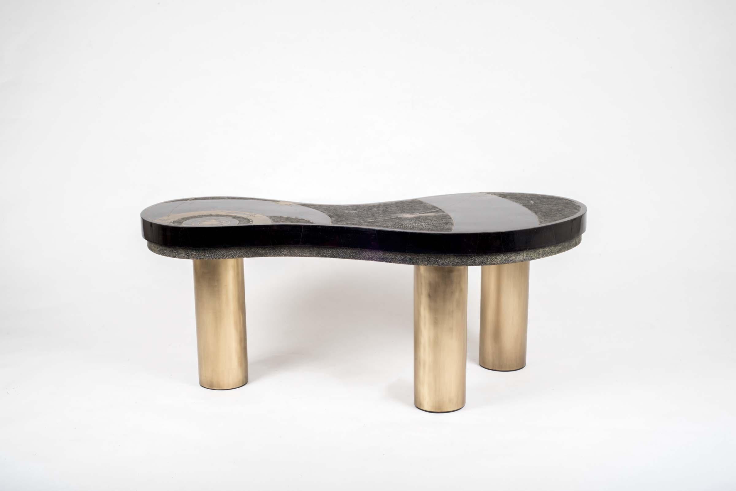 French Constellation Coffee Table in Shagreen, Shell and Brass by Kifu Paris For Sale