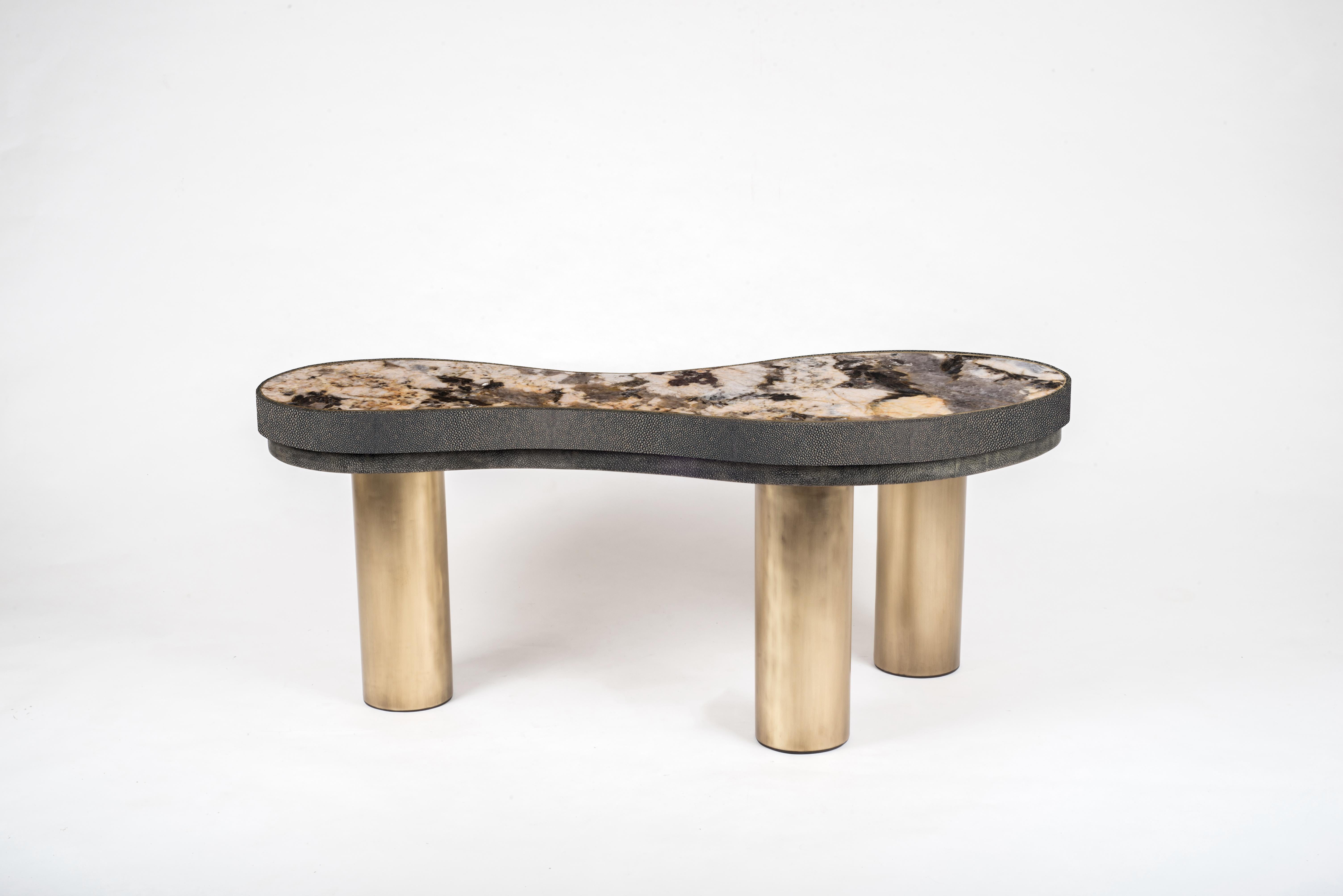 Constellation Coffee Table in Cream Shagreen, Patagonia and Brass by Kifu Paris In New Condition For Sale In New York, NY
