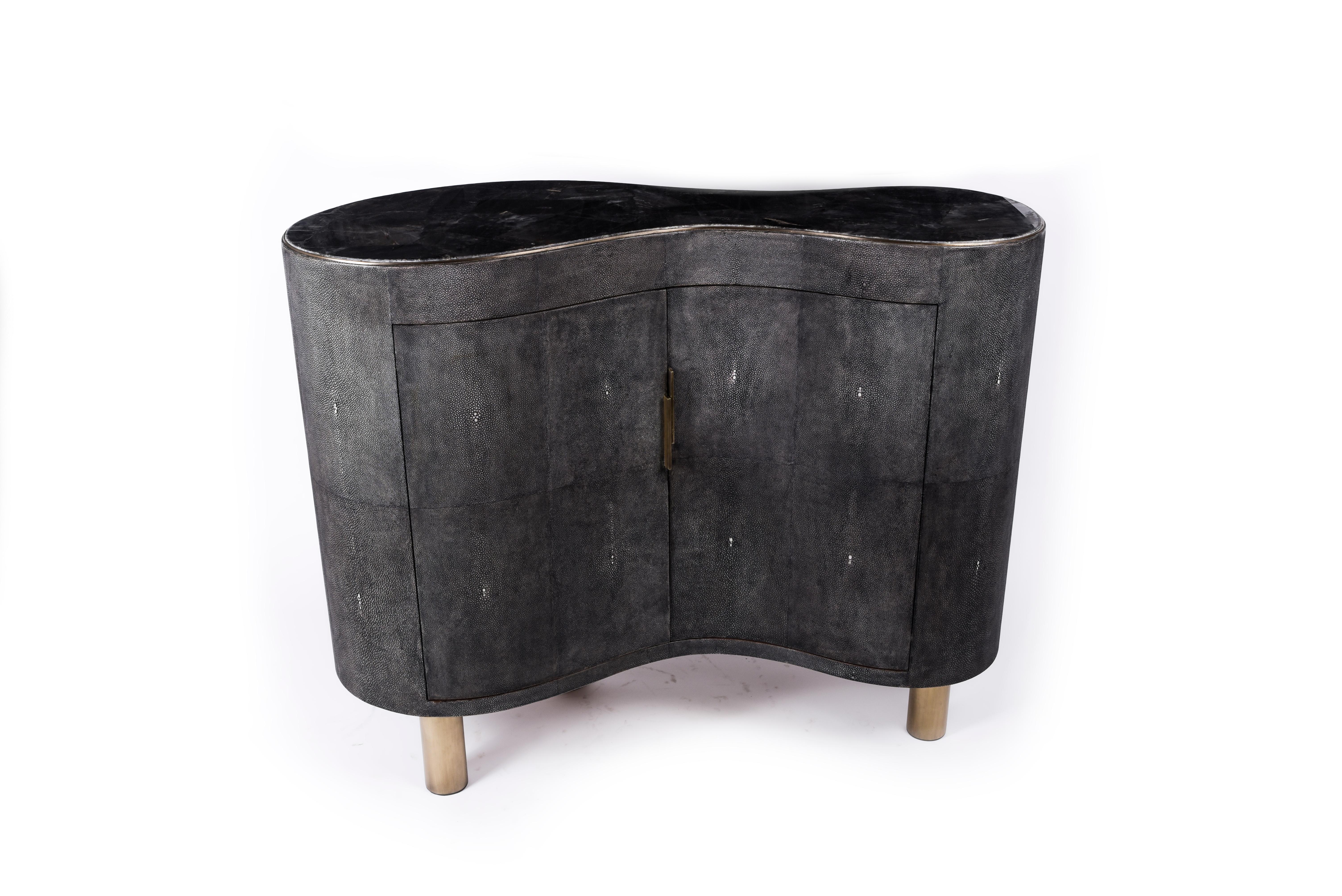 Shagreen Stingray Constellation Commode/Bar in Cream Shagreen & Bronze-Patina Brass by Kifu, Paris For Sale