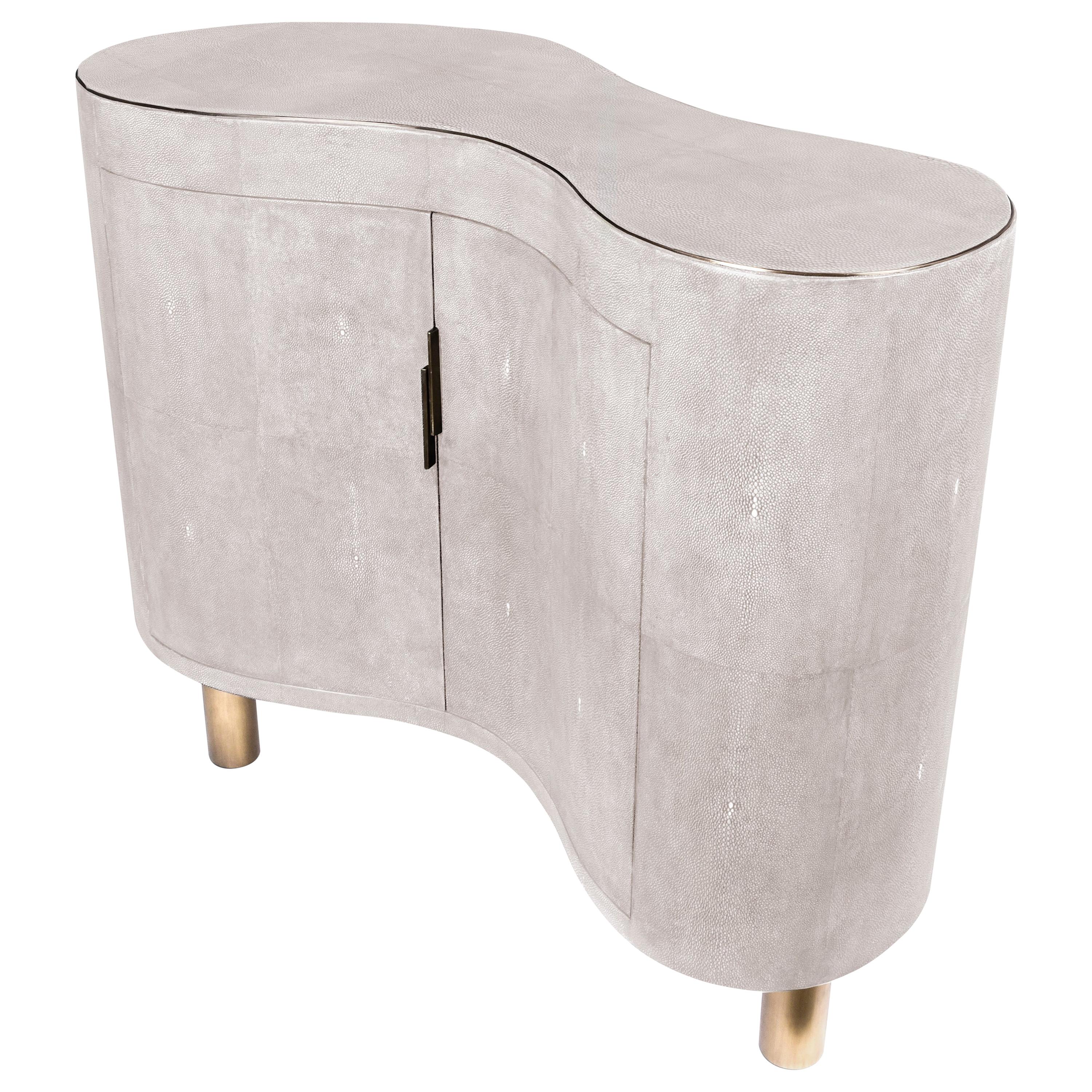 Constellation Commode/Bar in Cream Shagreen & Bronze-Patina Brass by Kifu, Paris