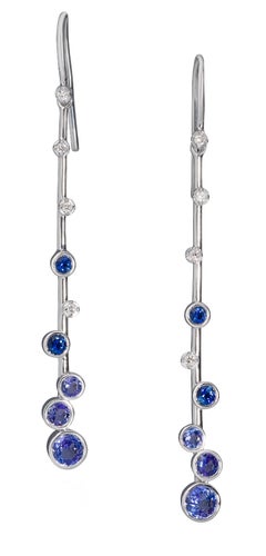 Constellation Elongated Earrings with Sapphires, Tanzanites and Diamonds