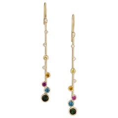 Constellation Elongated Multi-Color Gemstone Earrings in 14k Gold with Diamonds