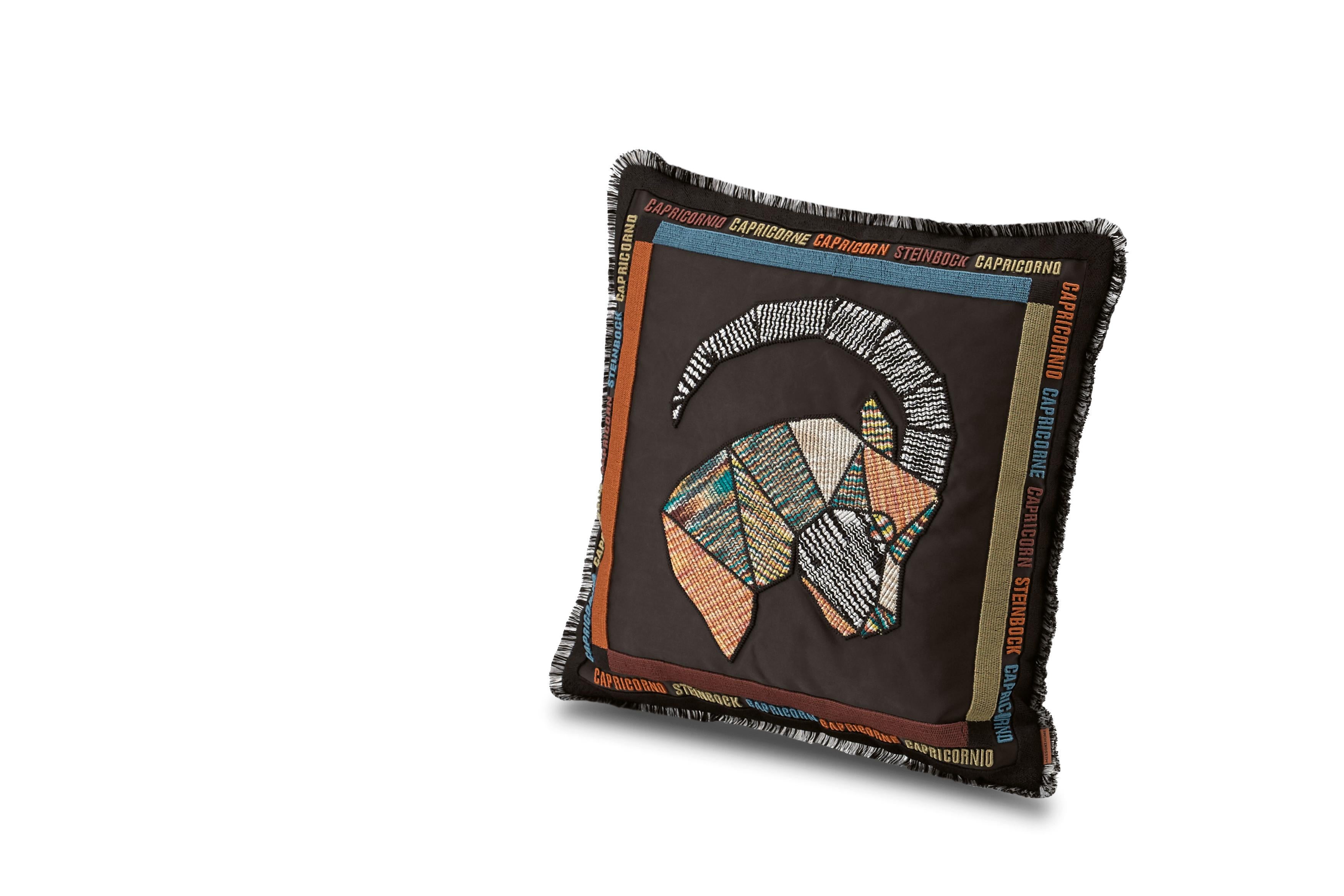 Missoni Home's embroidered constellation cushion featuring the Capricorn zodiac symbol with removeable cover; Down insert (certified as responsibly souced down)
 
