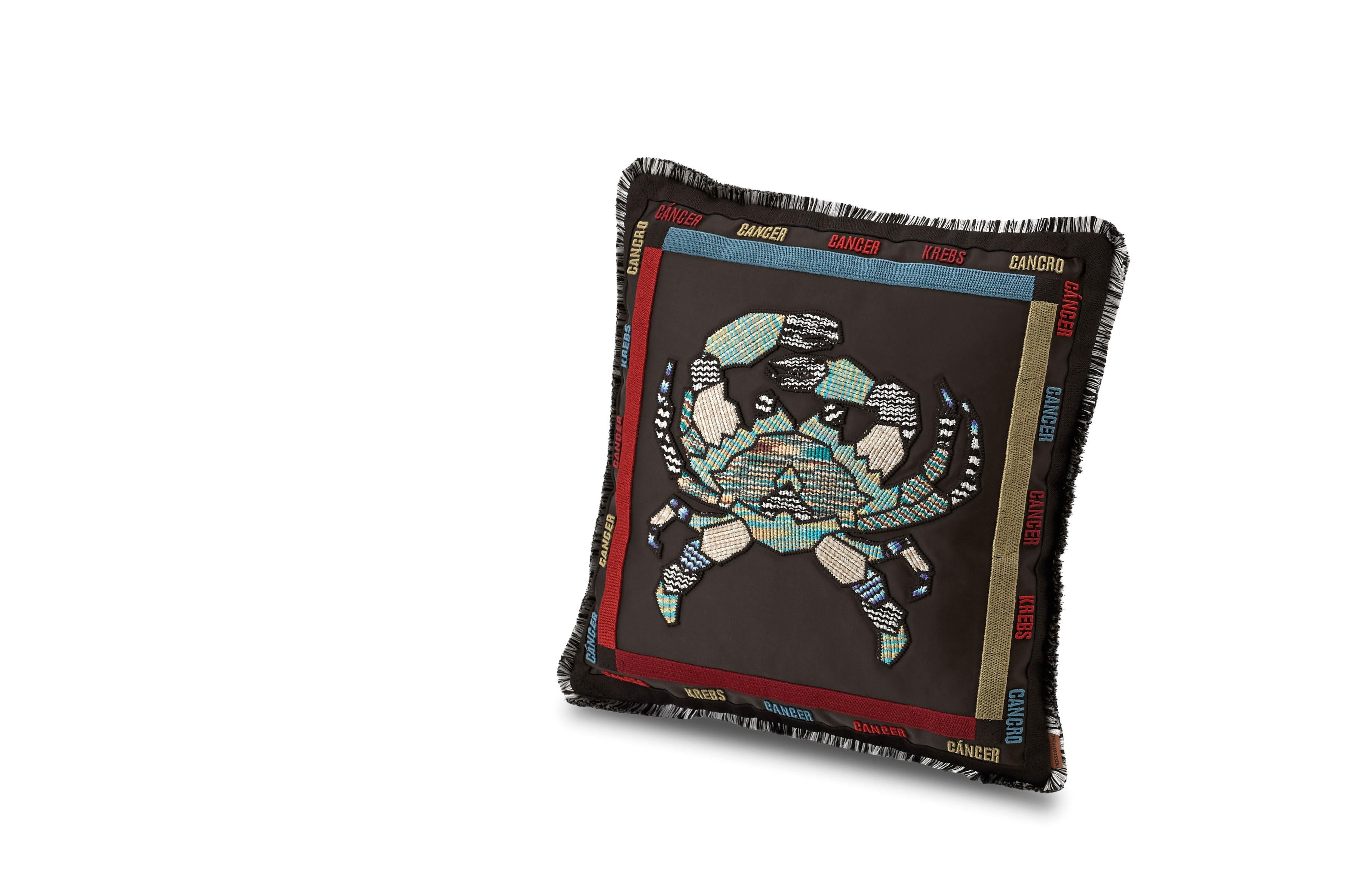 Missoni Home's embroidered constellation cushion featuring the Cancer zodiac symbol with removeable cover; Down insert (certified as responsibly souced down)

