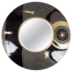 Constellation Mirror in Black Shagreen Shell & Bronze-Patina Brass by Kifu Paris