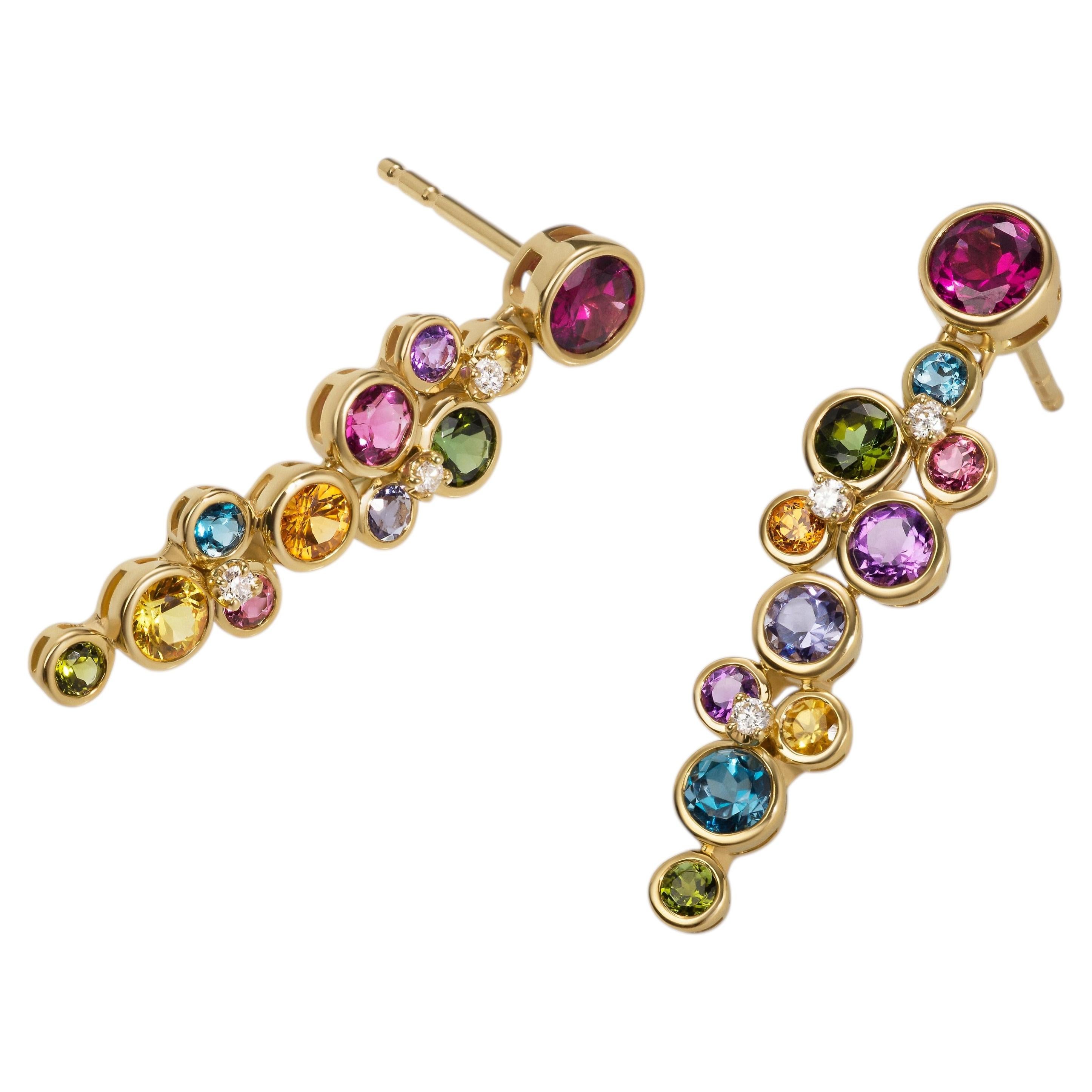 Constellation Multi-Color Gemstone and Diamond Dangle Earrings For Sale