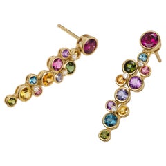 Constellation Multi-Color Gemstone and Diamond Dangle Earrings