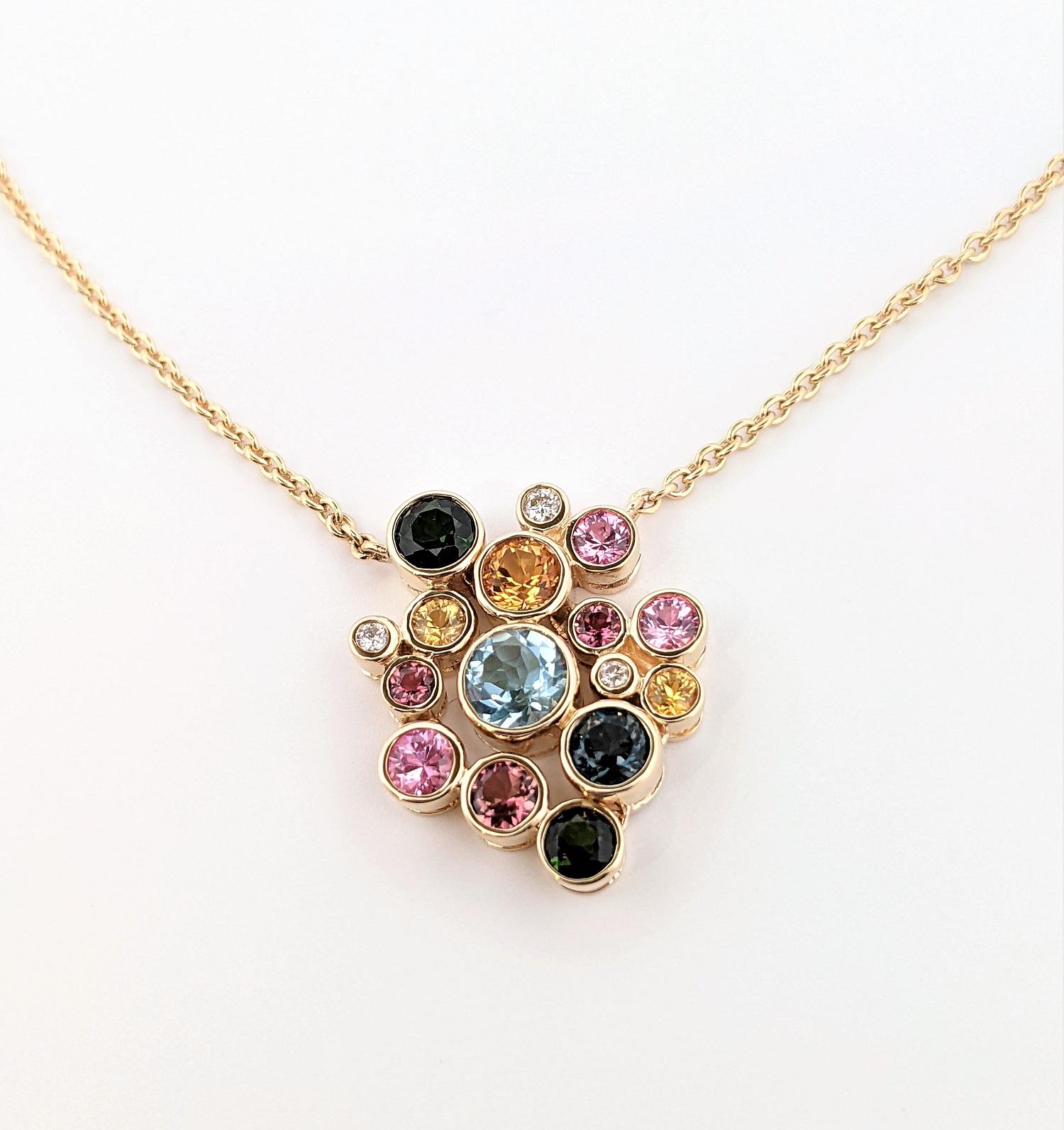 Boucles d'oreilles pendantes Constellation en or 14 carats et pierres précieuses multicolores en vente 3