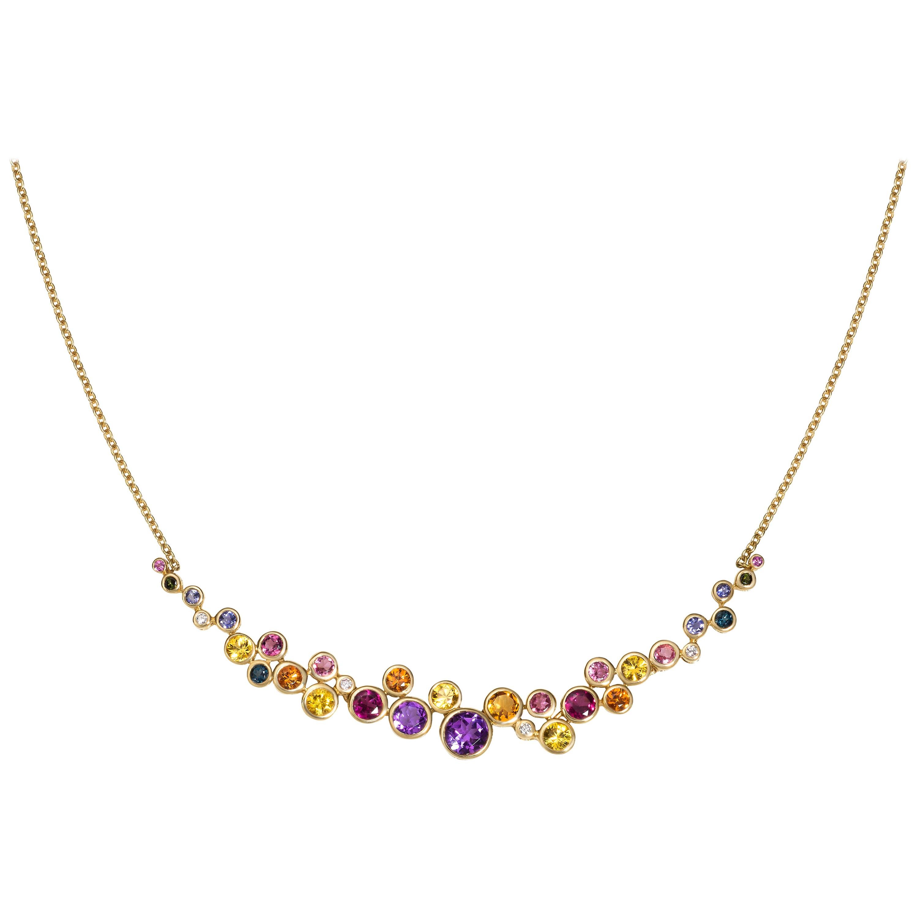 Constellation Necklace with Multi-Color Gemstones and Diamonds