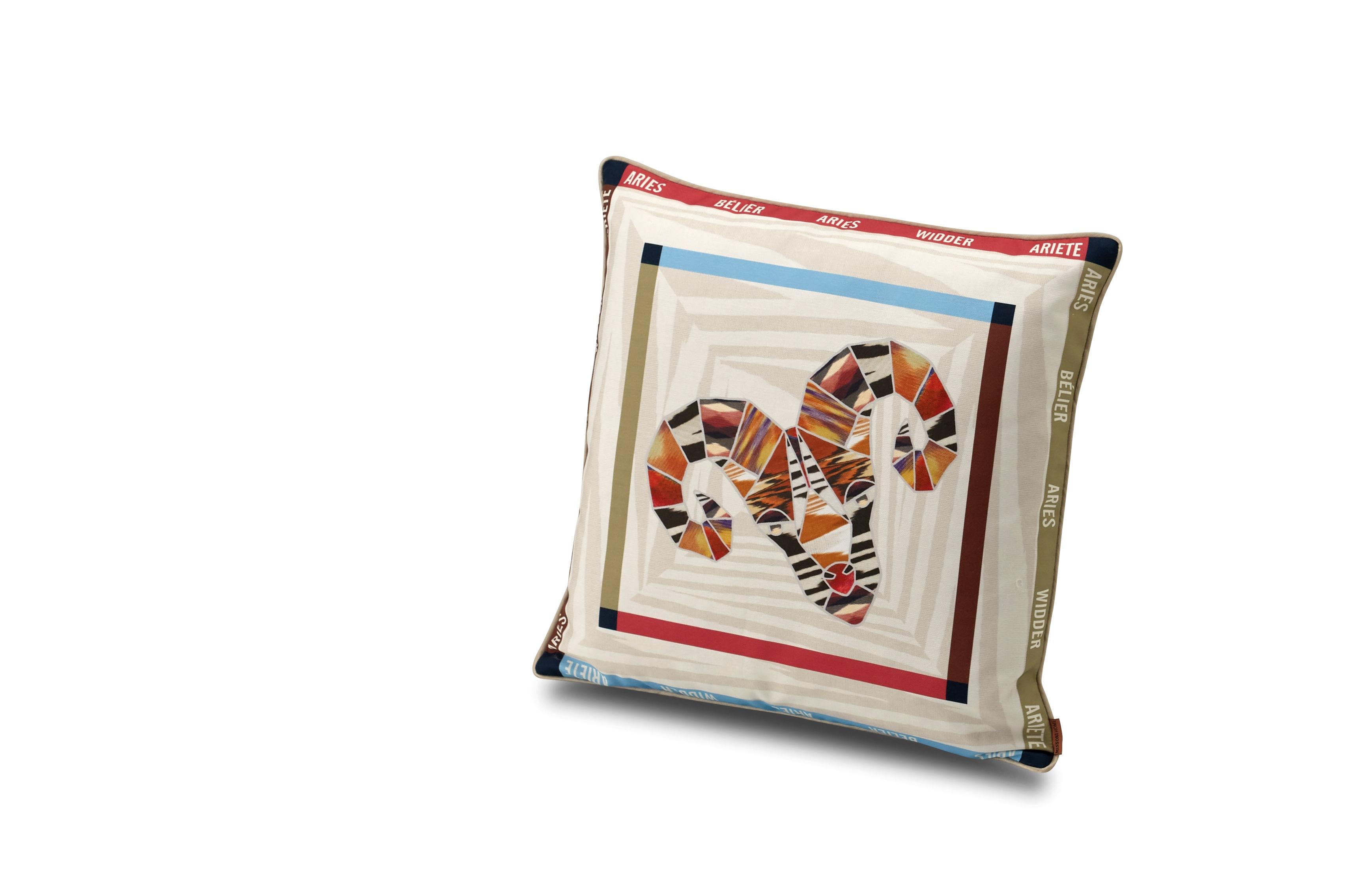 Missoni Home's printed constellation cushion featuring the Aries zodiac symbol with removeable cover; Down insert (certified as responsibly souced down)
