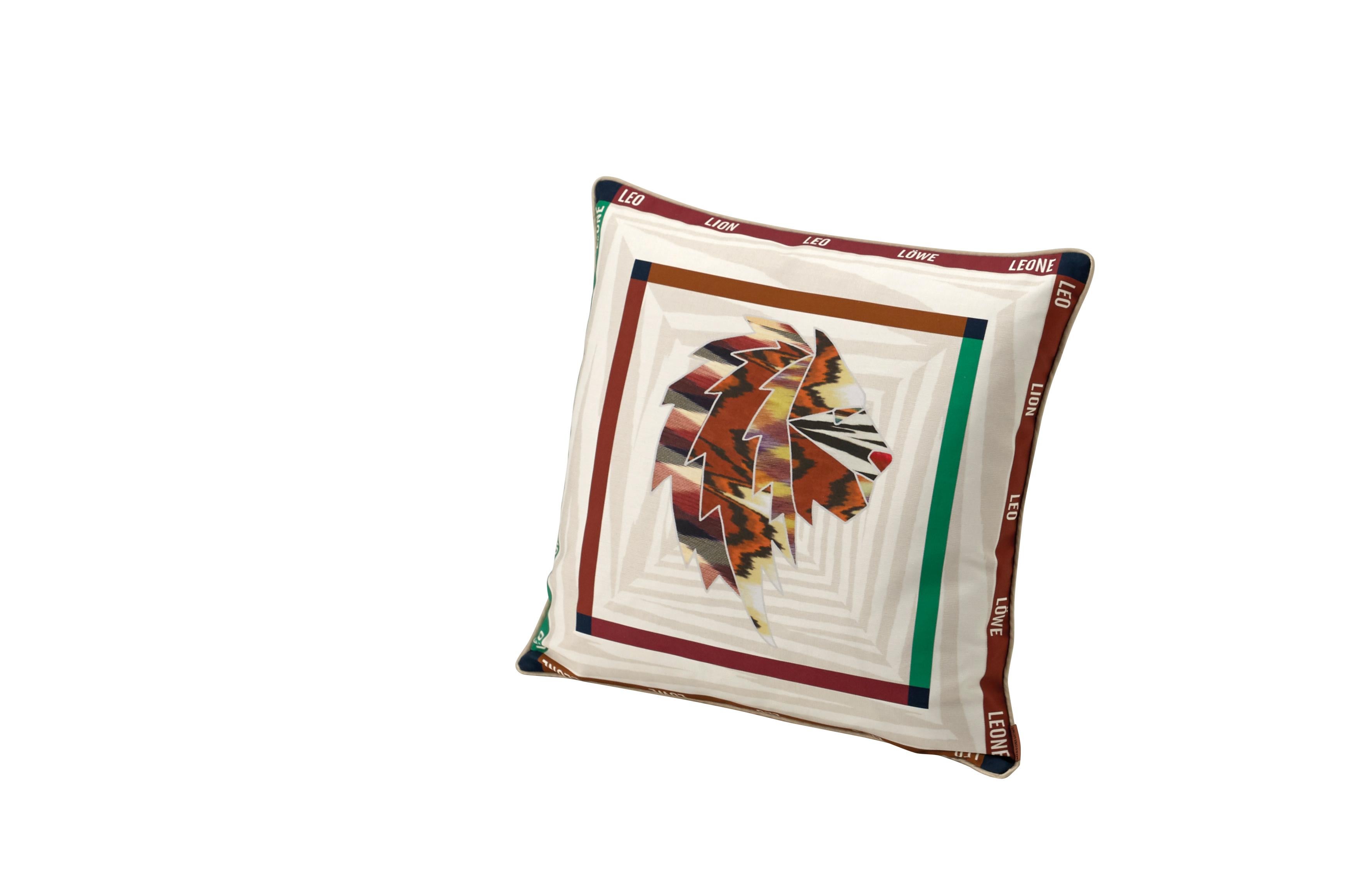 Missoni Home's printed constellation cushion featuring the Leo zodiac symbol with removeable cover; Down insert (certified as responsibly souced down)
 