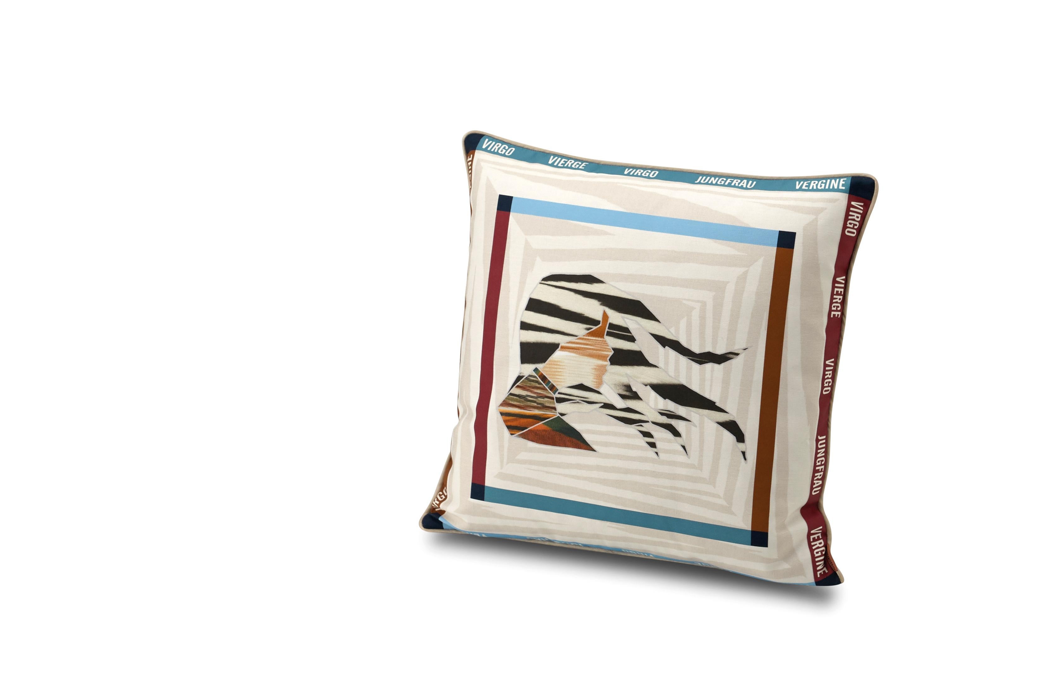 Missoni Home's printed constellation cushion featuring the Virgo zodiac symbol with removeable cover; Down insert (certified as responsibly souced down)
 