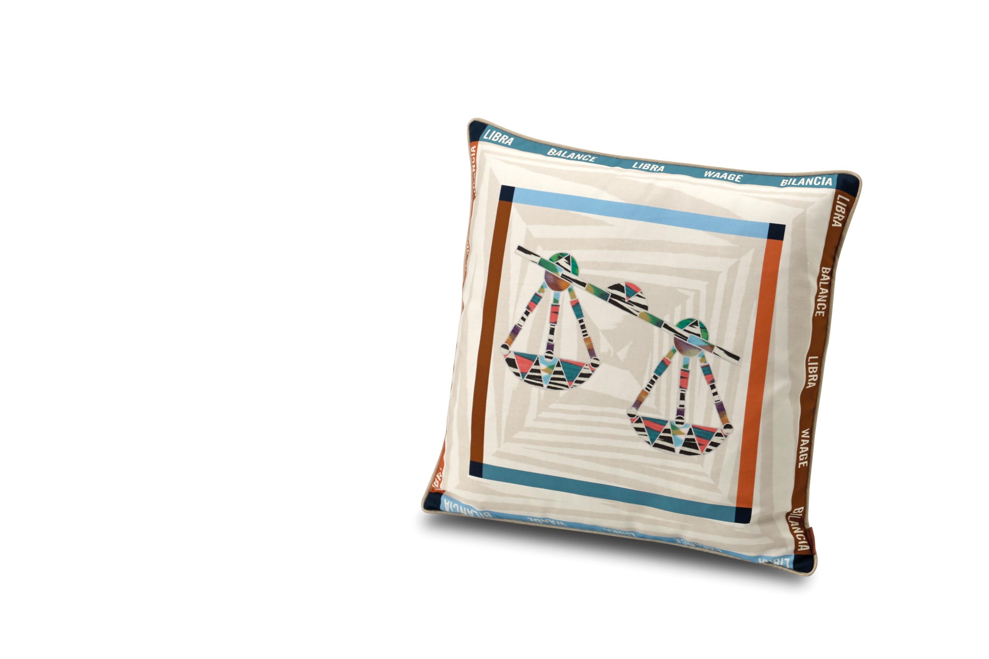 Missoni Home's printed constellation cushion featuring the Libra zodiac symbol with removeable cover; Down insert (certified as responsibly souced down)
