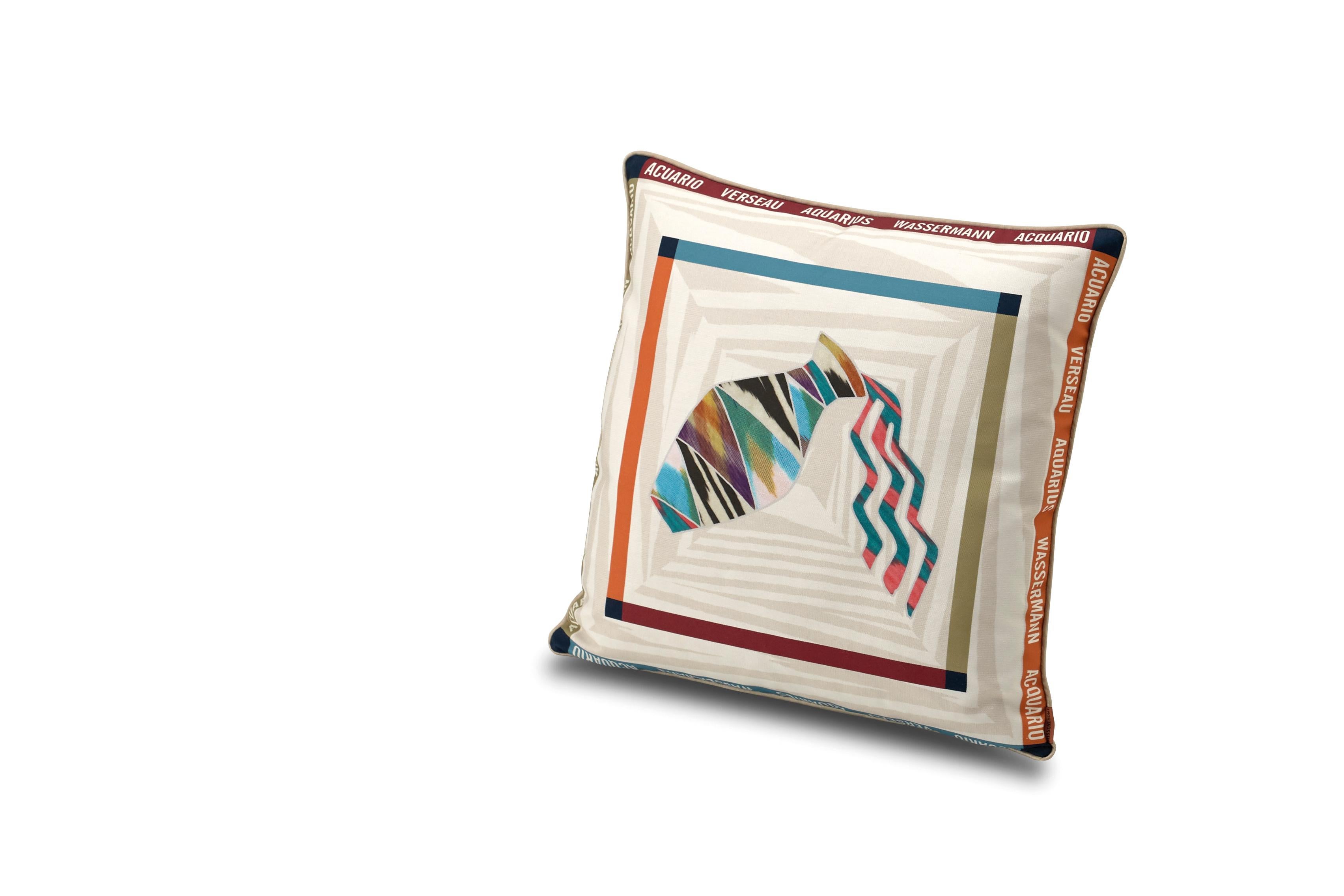 Missoni Home's printed constellation cushion featuring the Aquarius zodiac symbol with removeable cover; Down insert (certified as responsibly souced down)
