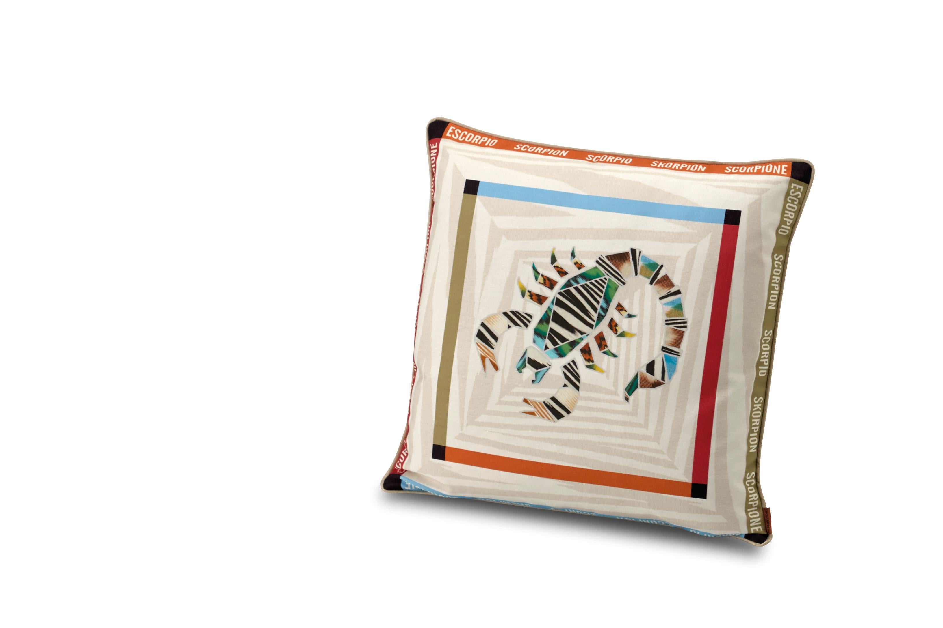 Missoni Home's printed constellation cushion featuring the Scorpio zodiac symbol with removeable cover; Down insert (certified as responsibly souced down)
 