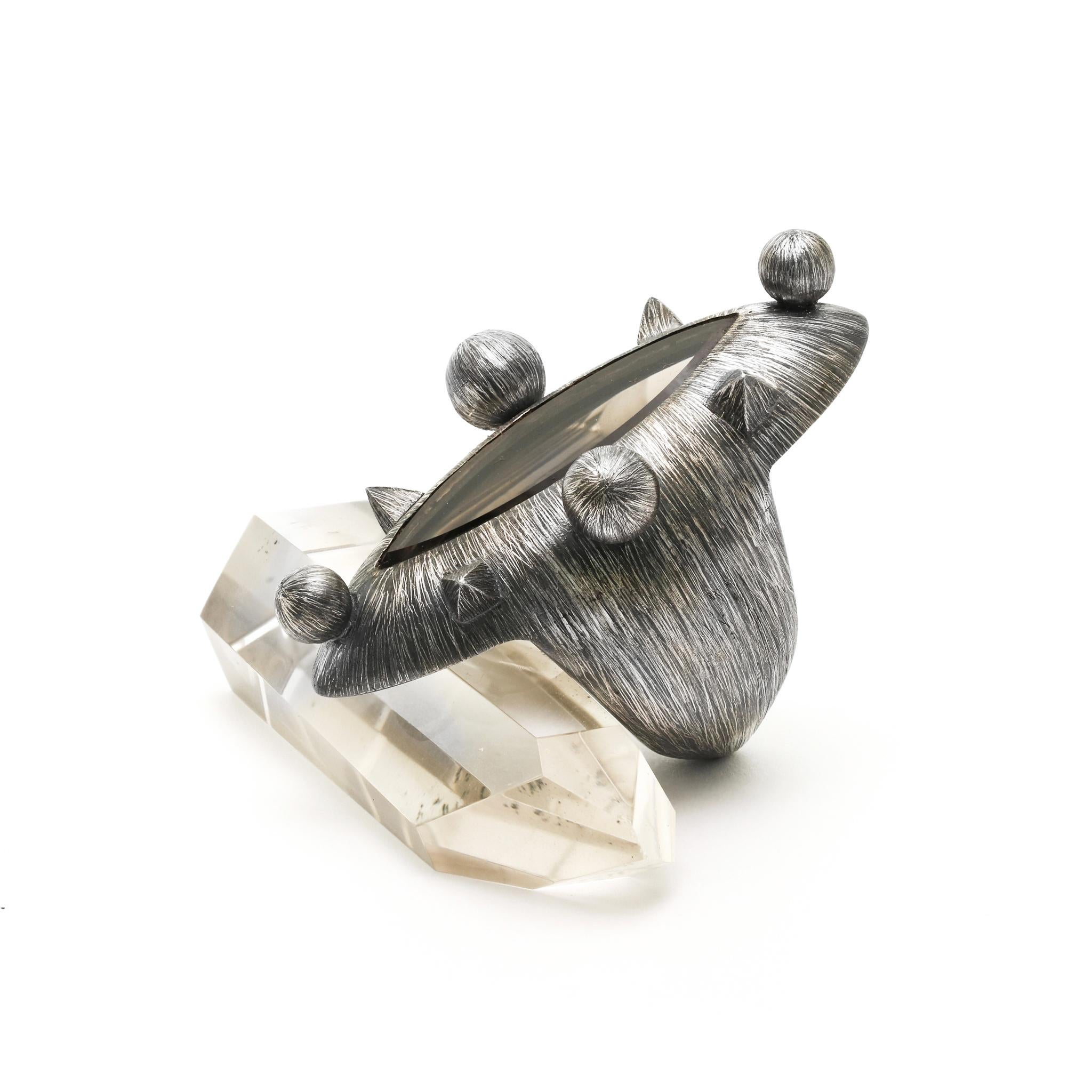 Modern Constellation Ring, Etched Sterling Silver & Smoky Quartz