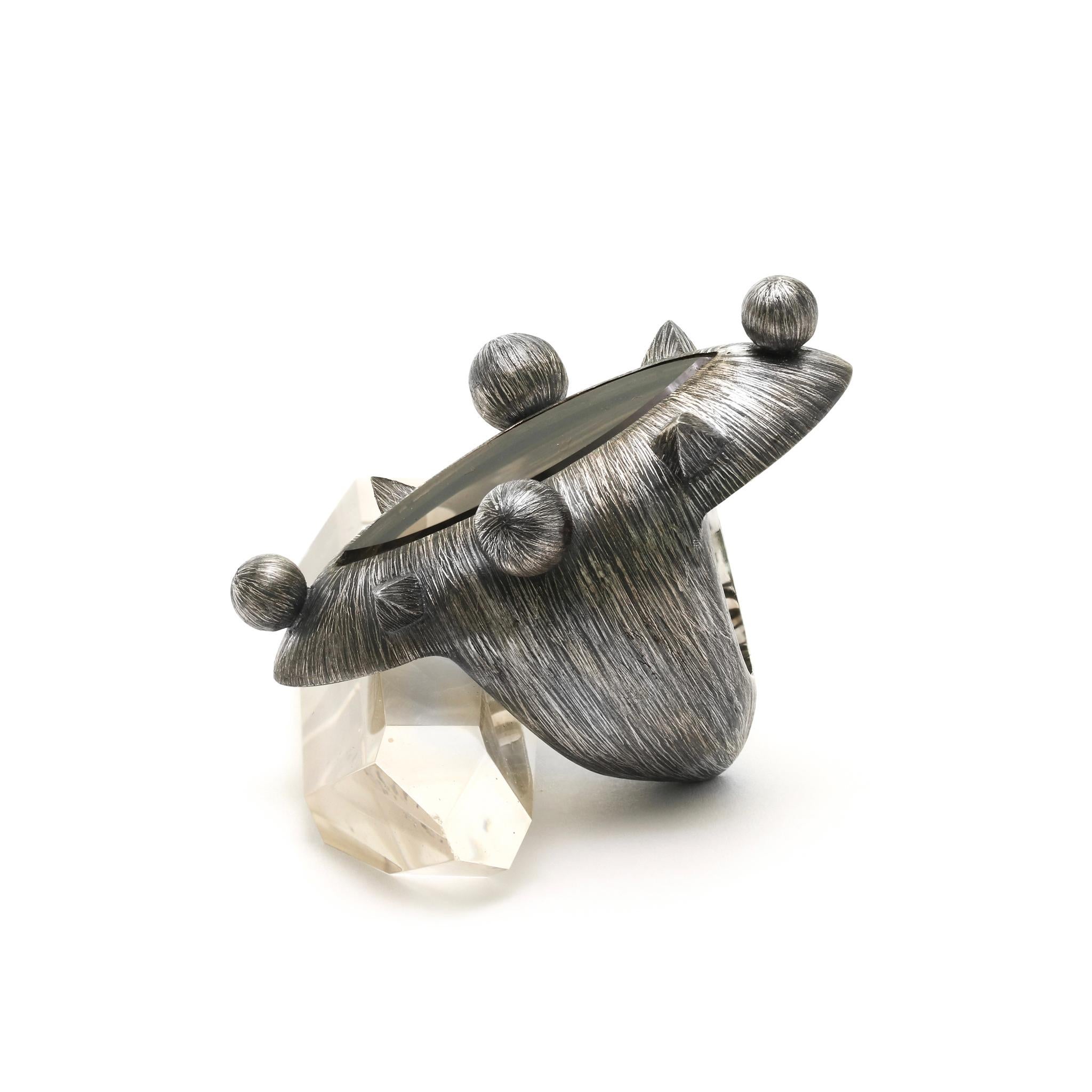 Balinese Constellation Ring, Etched Sterling Silver & Smoky Quartz