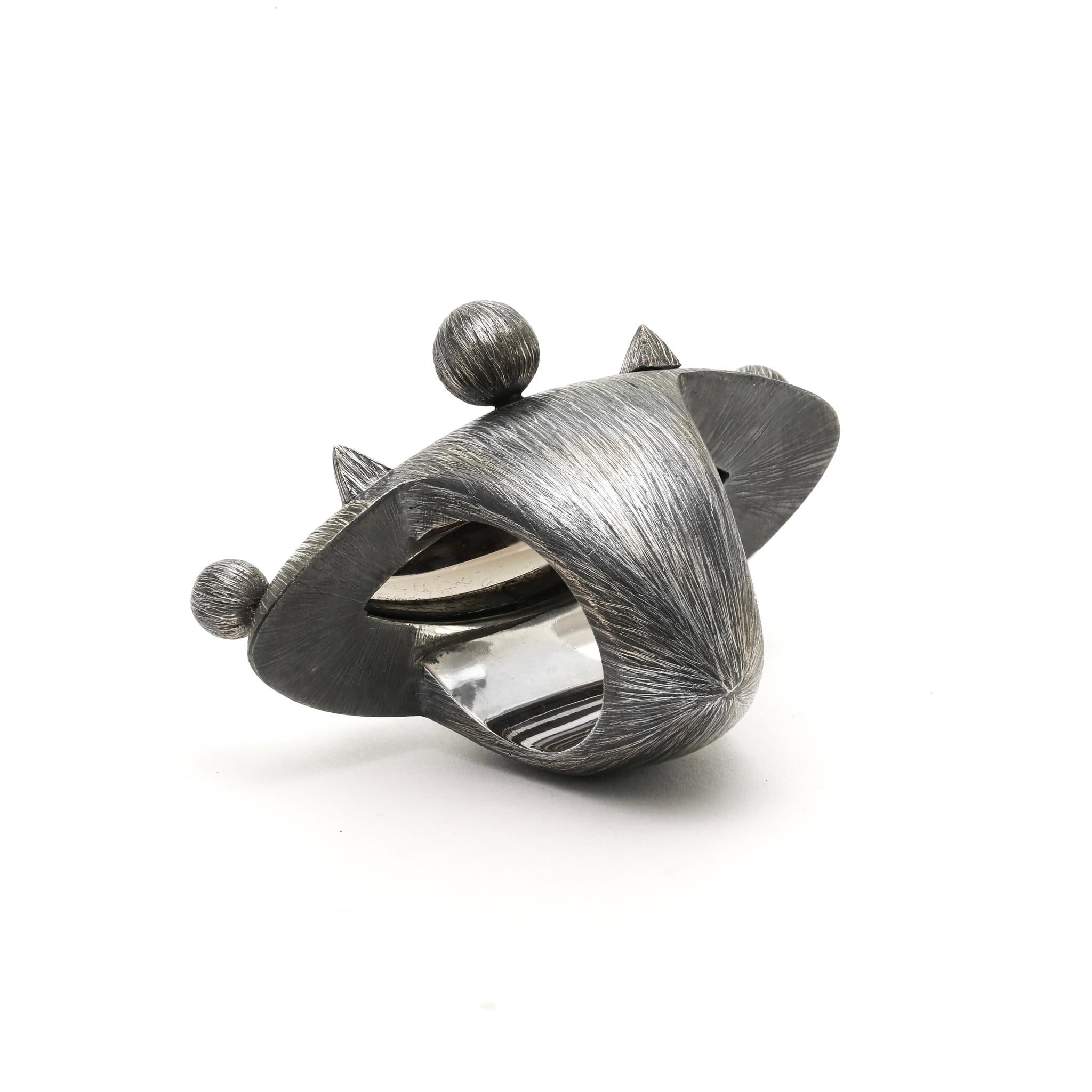 Constellation Ring, Etched Sterling Silver & Smoky Quartz In Good Condition In Jimbaran, Bali