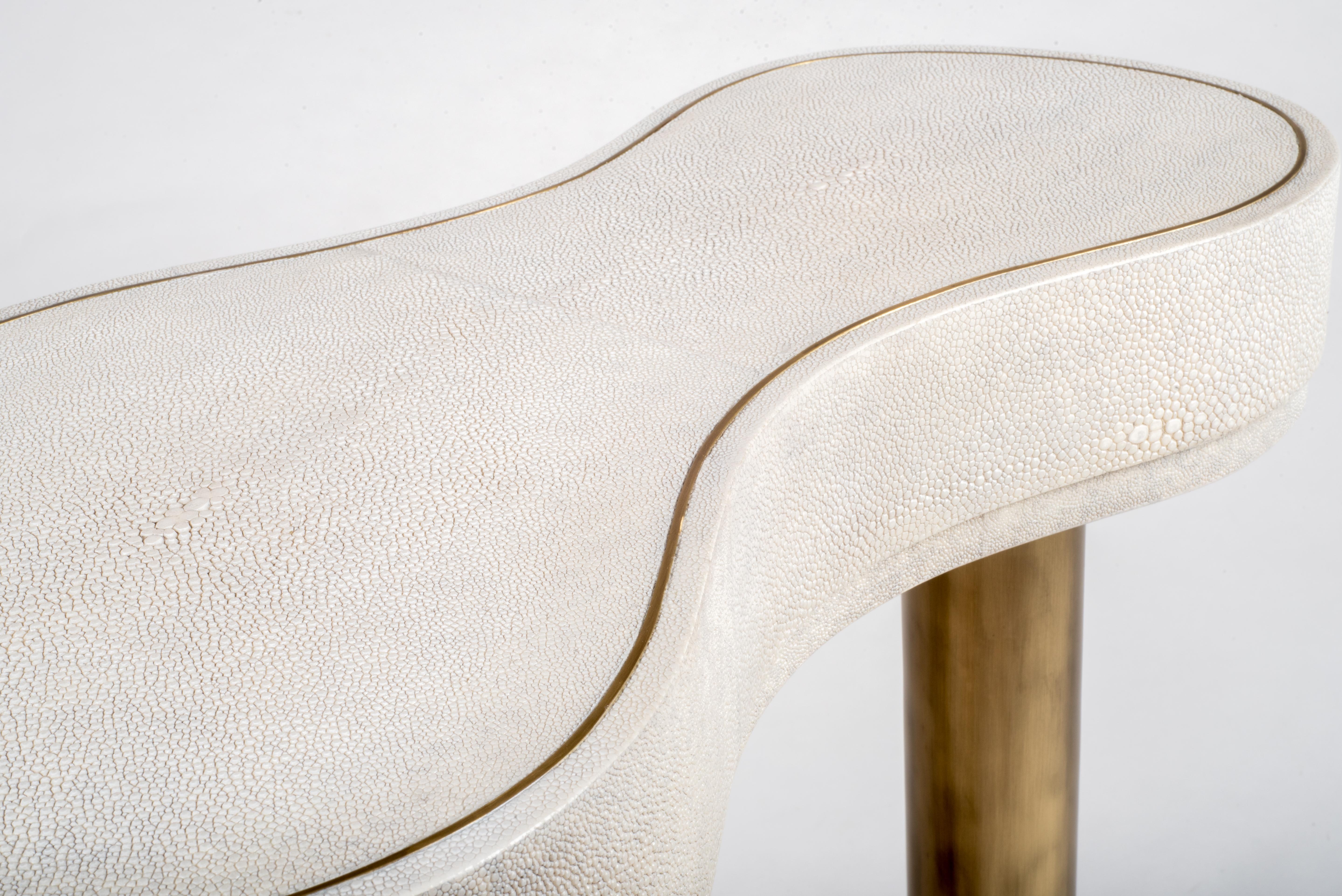 French Constellation Side Table in Cream Shagreen and Bronze-Patina Brass by Kifu Paris For Sale