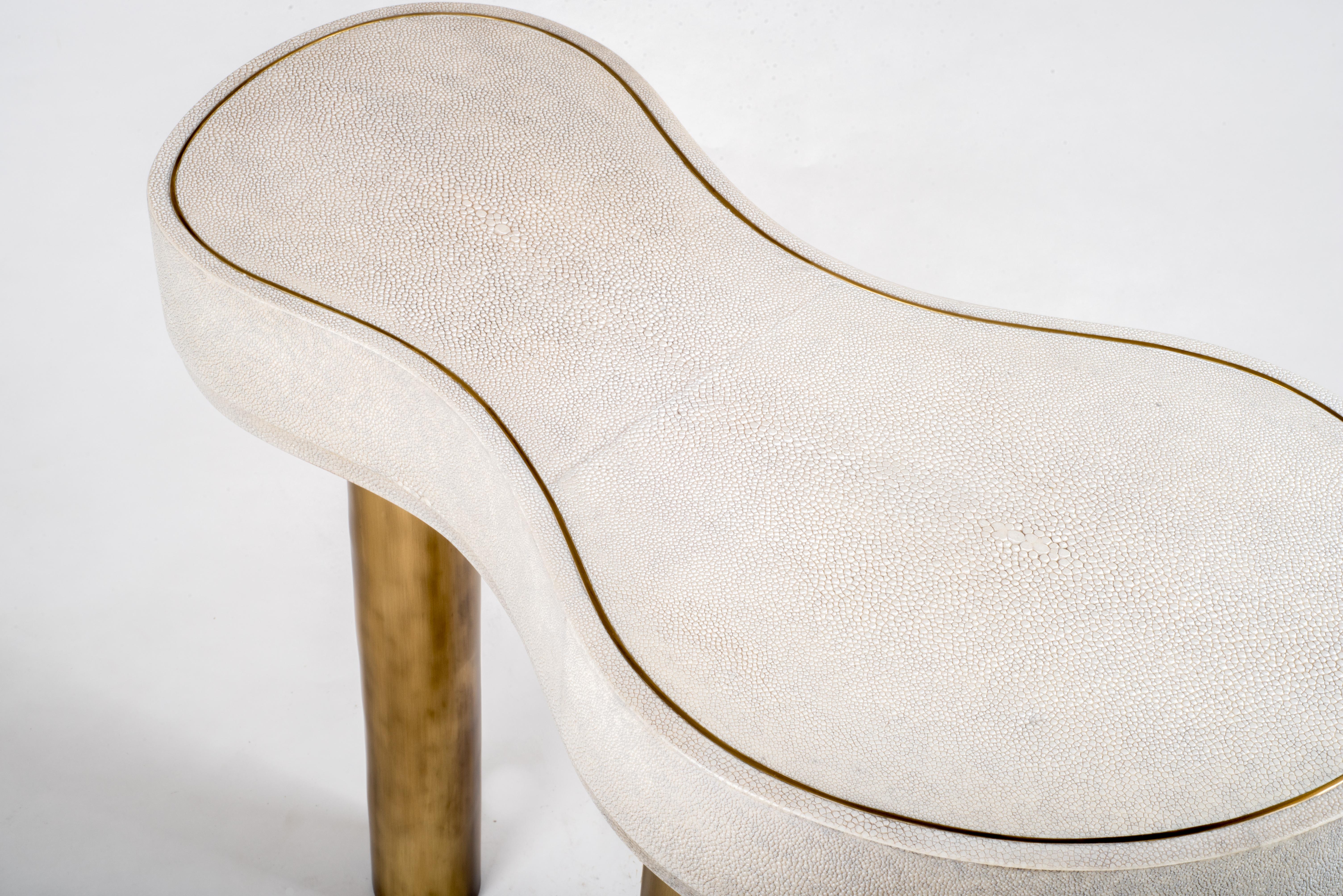 Art Deco Constellation Side Table in Cream Shagreen and Bronze-Patina Brass by Kifu Paris