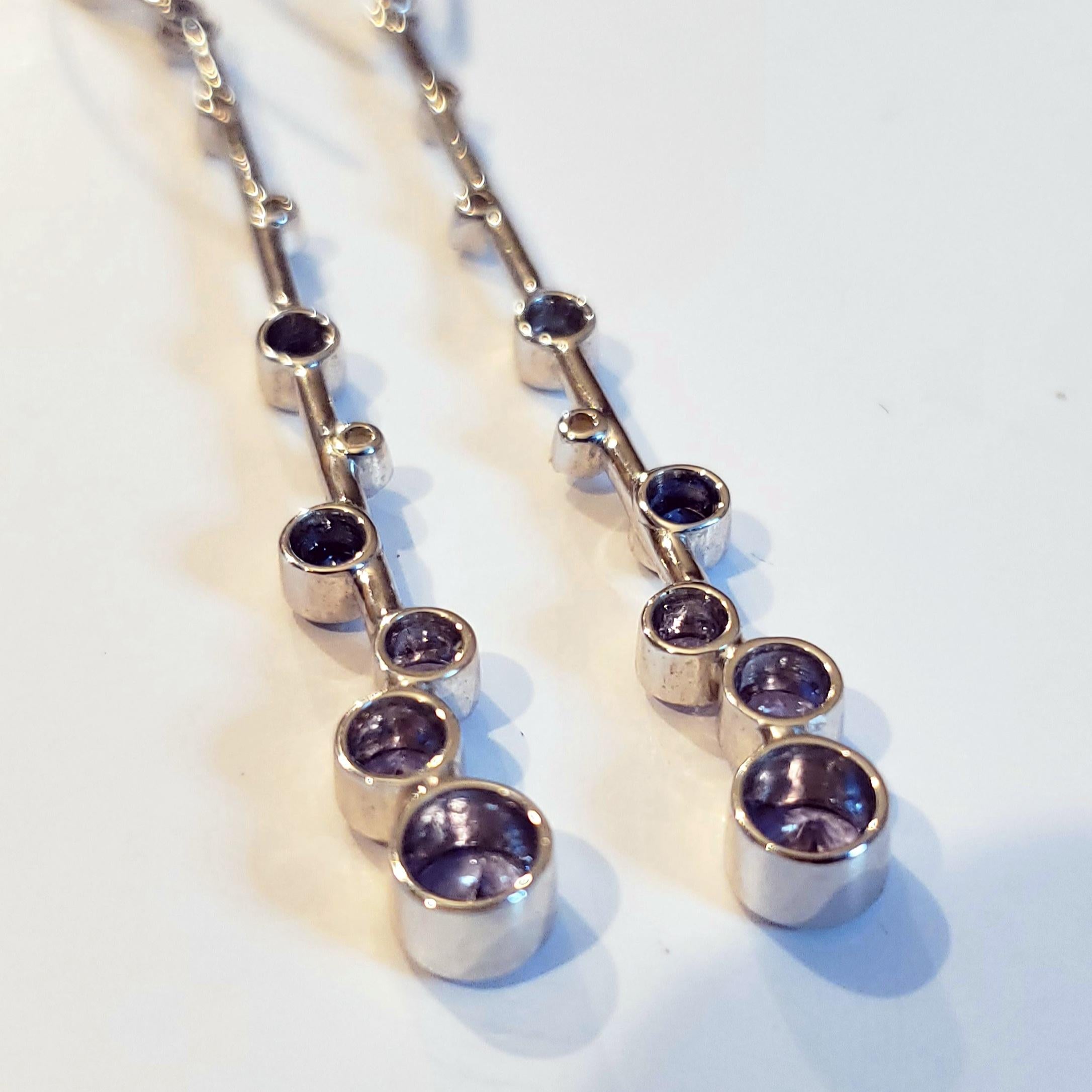 De las mujeres Pendientes Alargados de Plata de Ley con Zafiros, Tanzanitas y Diamantes en venta