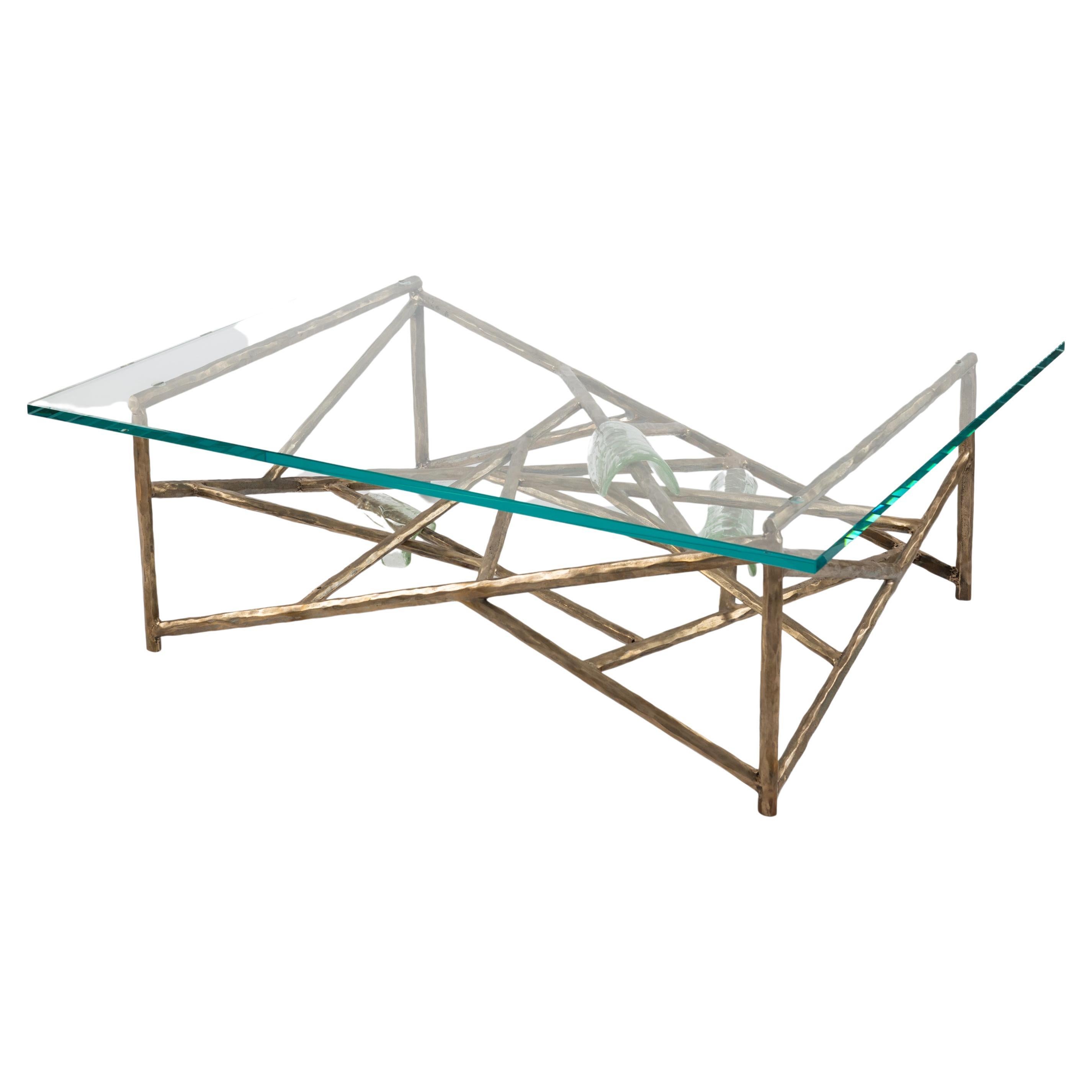 Table Constraint en bronze et verre de Gregory Nangle