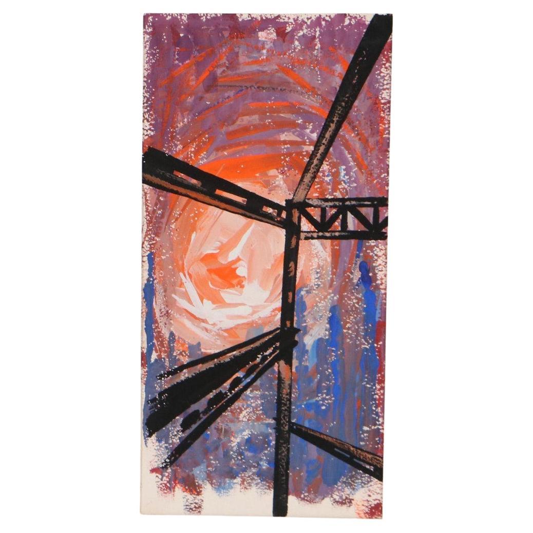 "Constructions in Orange" Abstract Gouche Painting by Nick Barberi For Sale