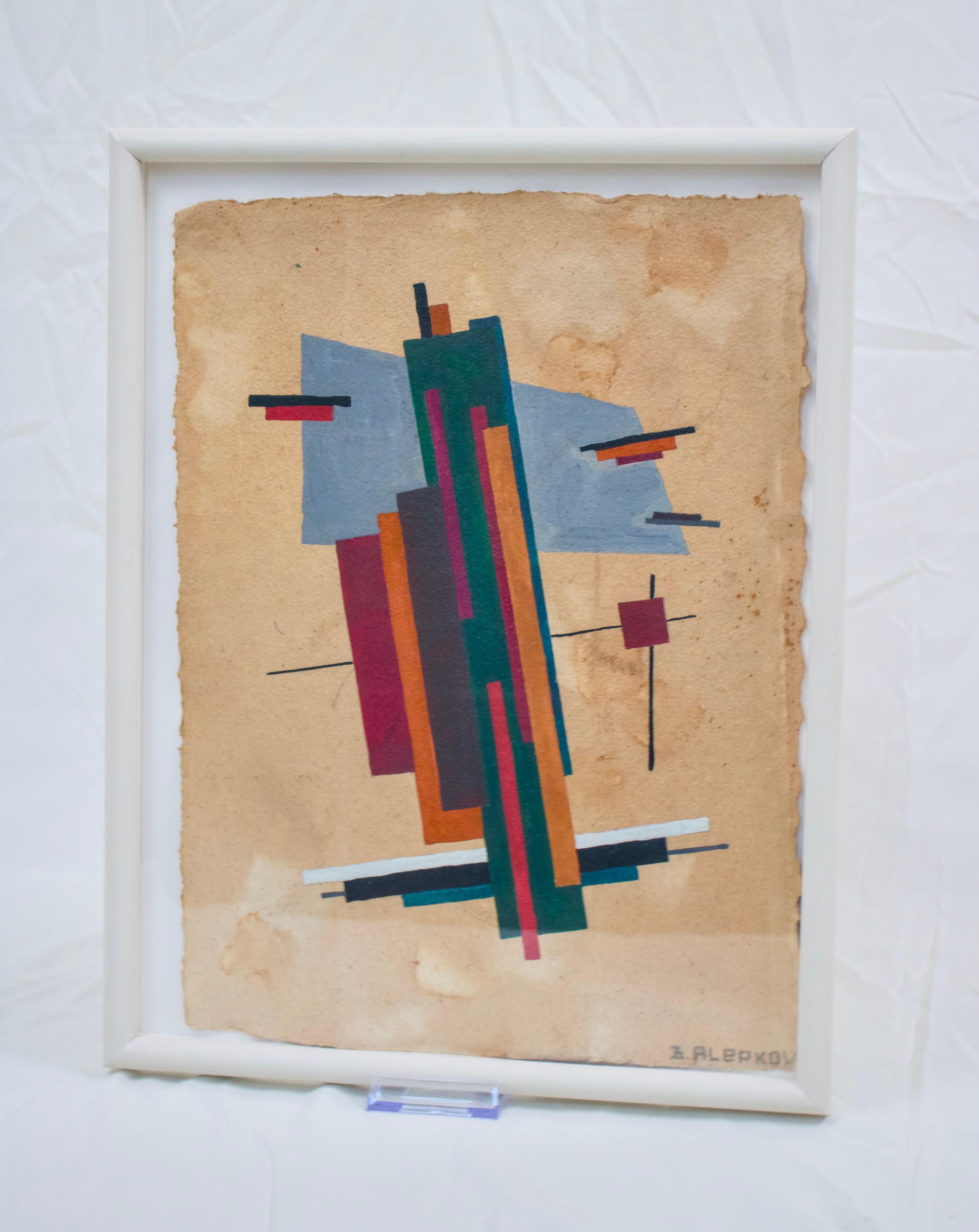 Bauhaus Constructivist abstract gouache by Boris Alepkow For Sale
