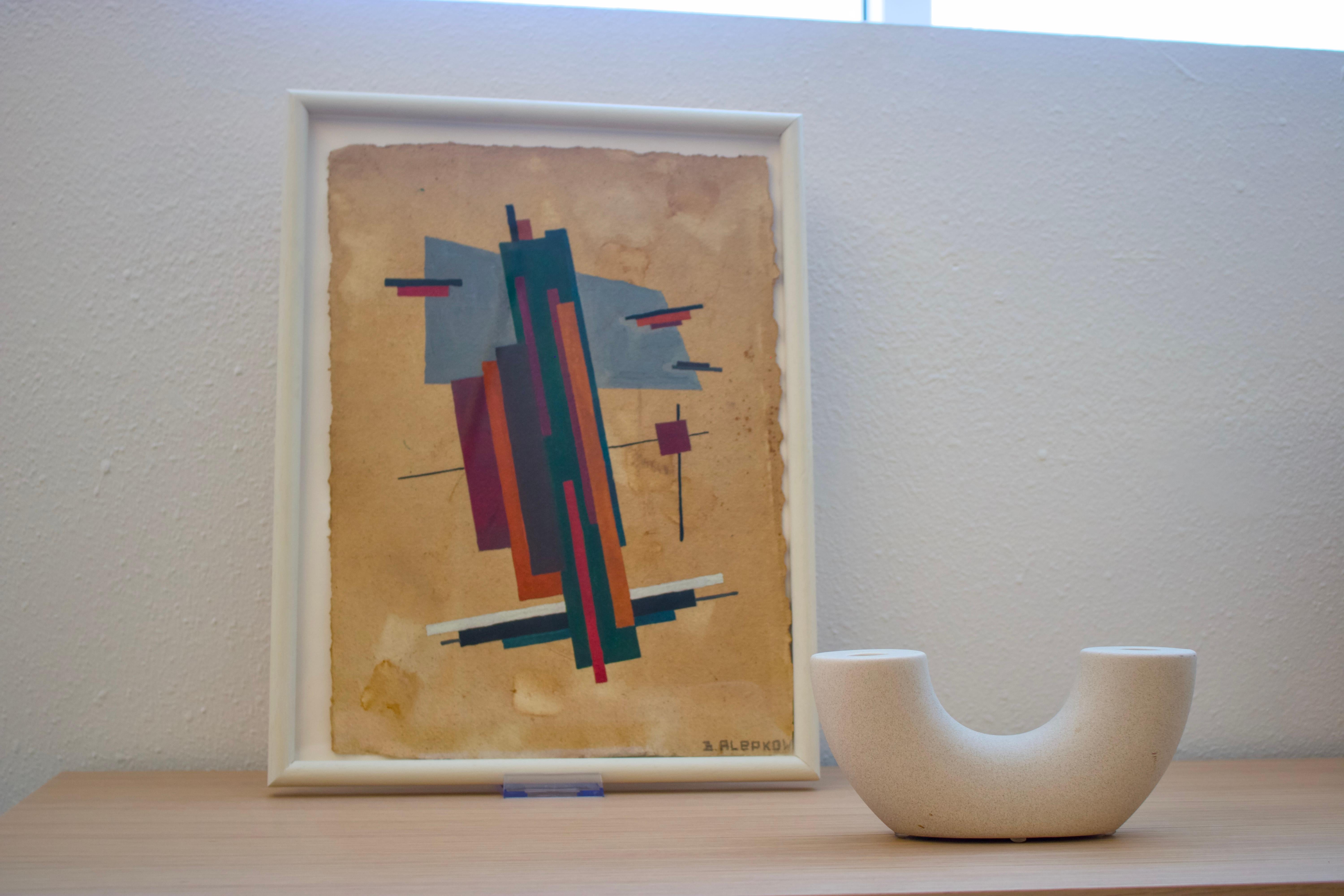 Constructivist abstract gouache by Boris Alepkow In Good Condition For Sale In San Francisco, US