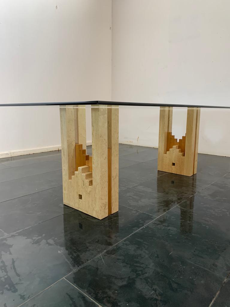 Constructivist Architectural Table in Travertine Marble and Oak, 1960s For Sale 4