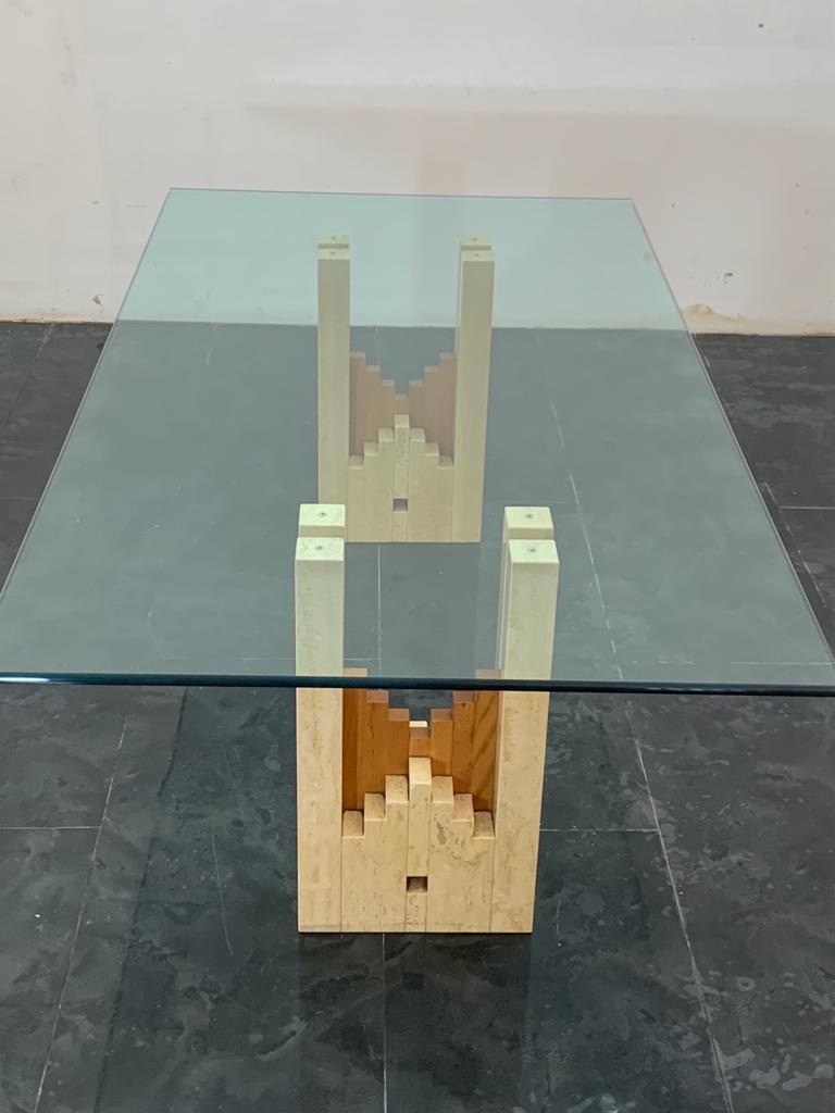 Constructivist Architectural Table in Travertine Marble and Oak, 1960s In Excellent Condition For Sale In Montelabbate, PU