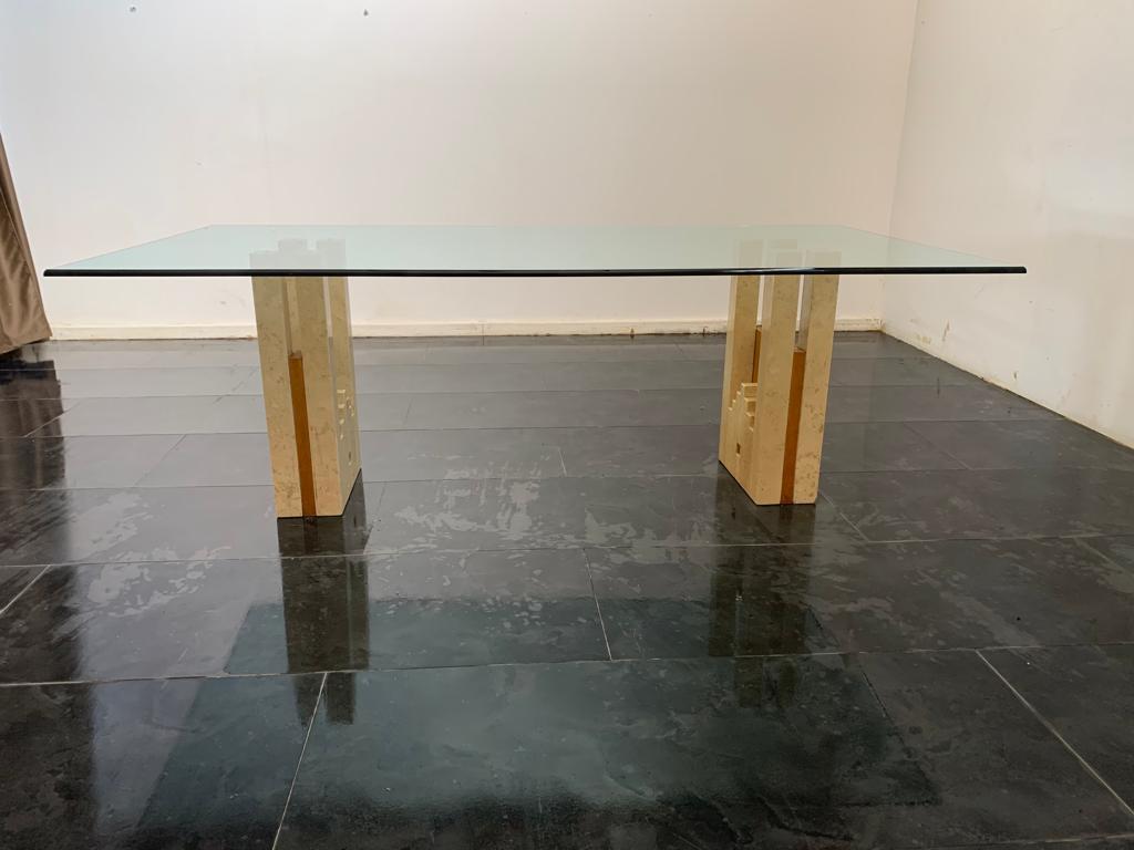 Constructivist Architectural Table in Travertine Marble and Oak, 1960s In Excellent Condition For Sale In Montelabbate, PU