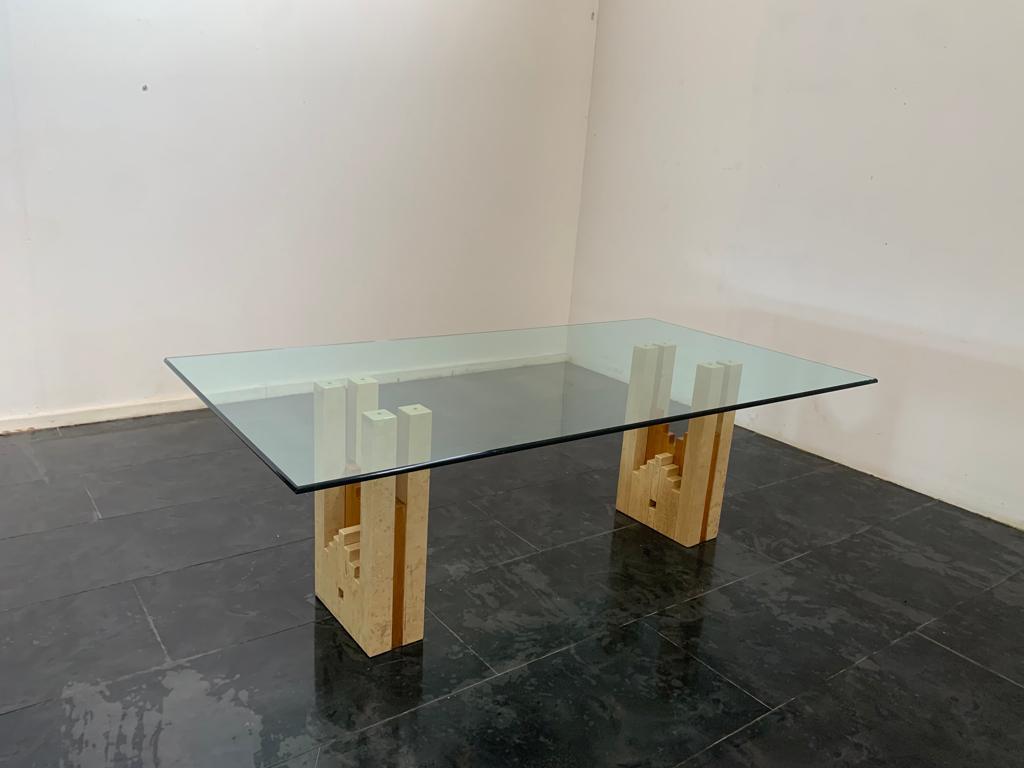Constructivist Architectural Table in Travertine Marble and Oak, 1960s For Sale 3