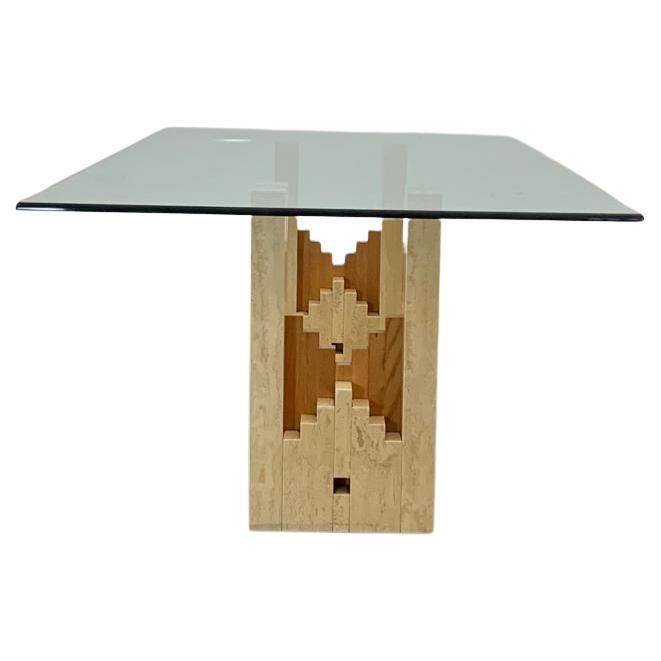 Constructivist Architectural Table in Travertine Marble and Oak, 1960s