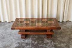 Constructivist Coffee Table in Solid Oak and Ceramic 1960s