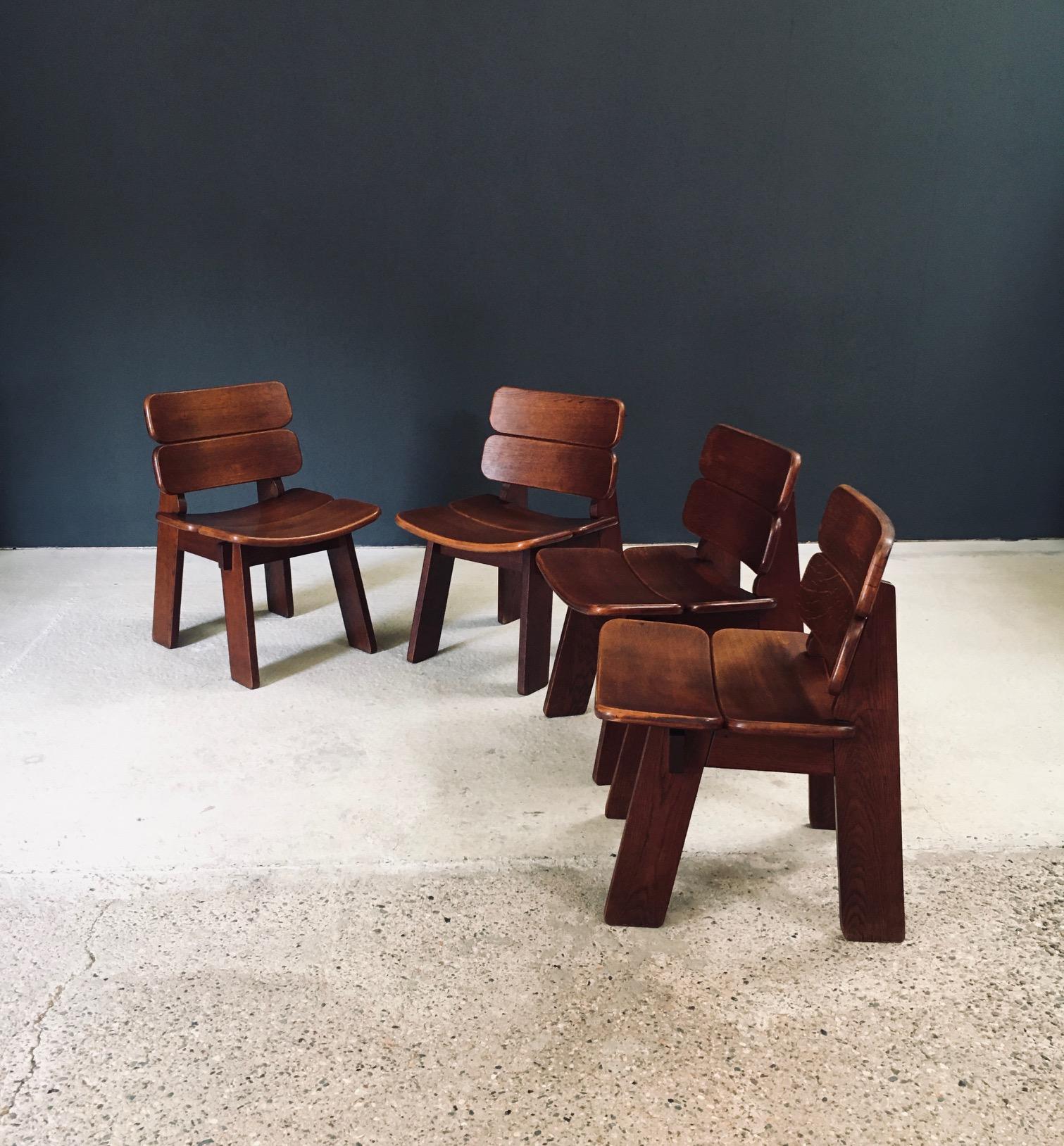 Belge Constructivist Design Oak Dining Chairs, Belgium 1960's en vente