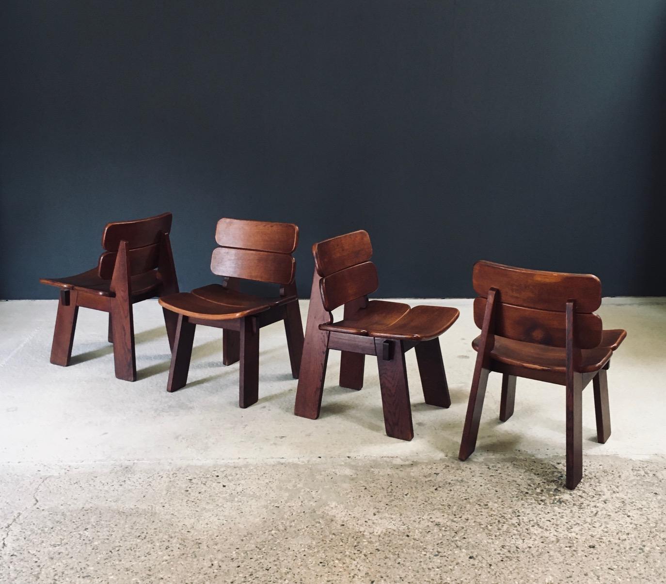 Milieu du XXe siècle Constructivist Design Oak Dining Chairs, Belgium 1960's en vente