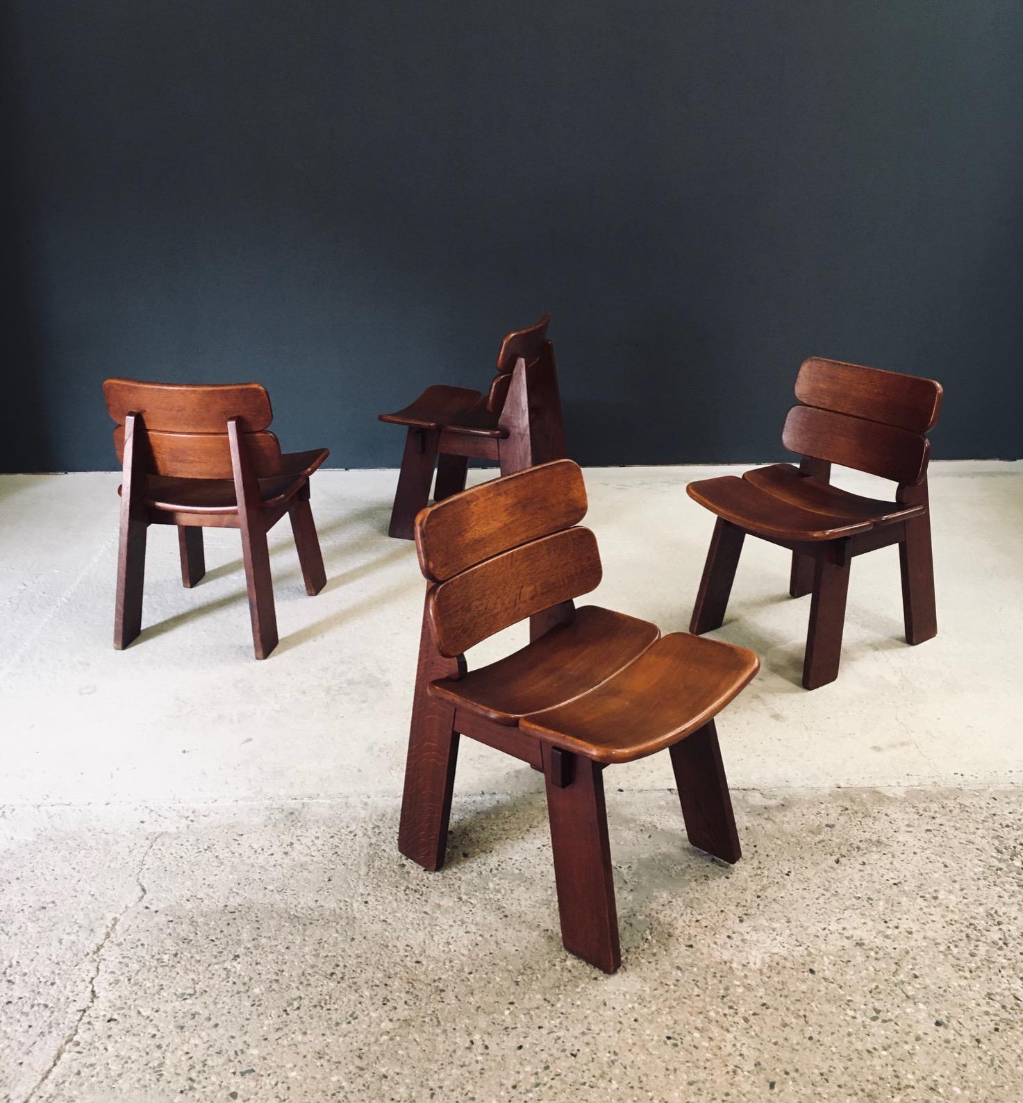 Constructivist Design Oak Dining Chairs, Belgium 1960's en vente 1