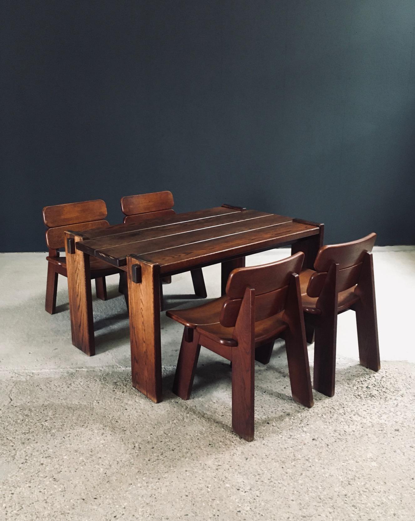 Constructivist Design Oak Dining Table, Belgium 1960's (Brutalismus) im Angebot