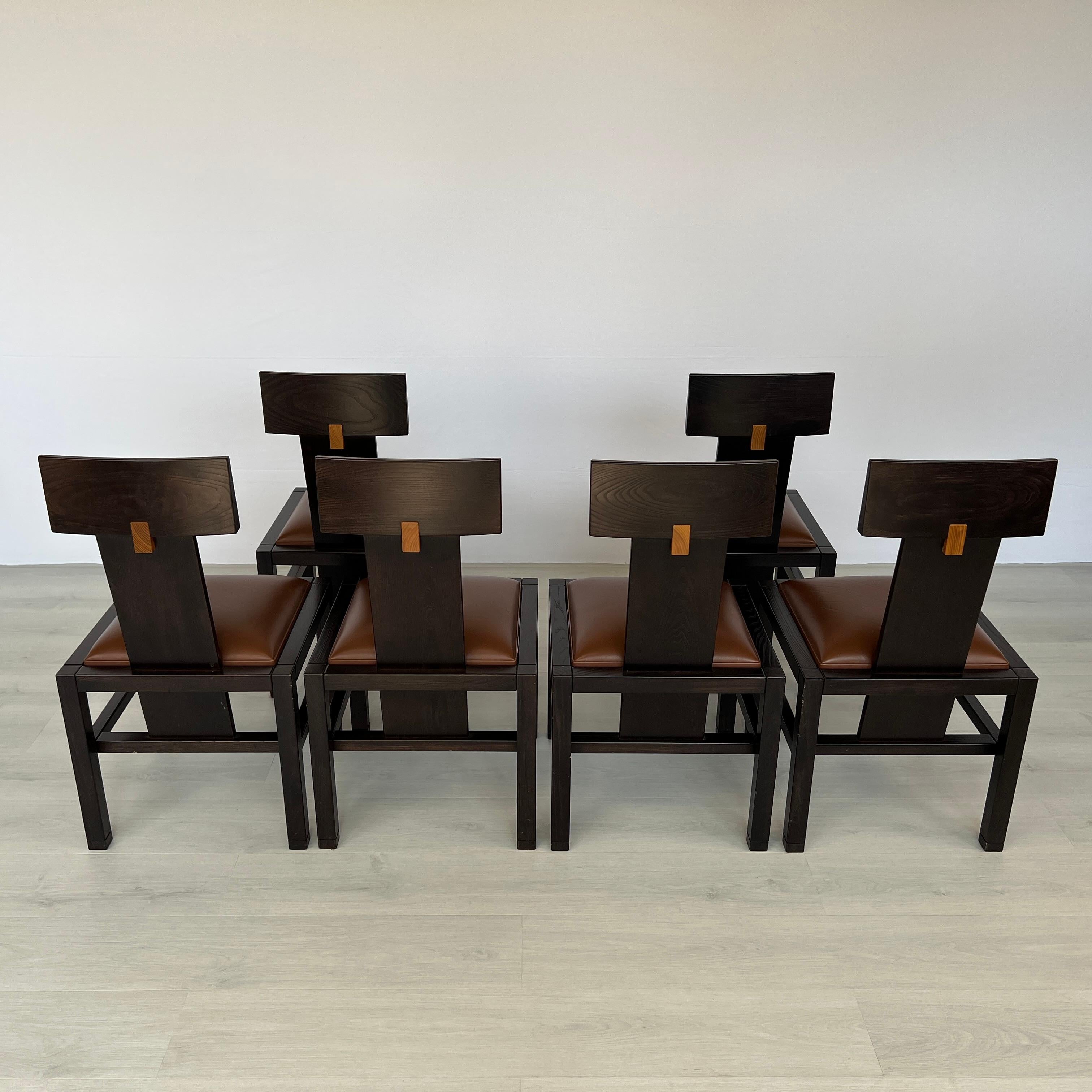 Constructivist Dining Chairs by Roche Bobois, Set of 6 Cuero en venta