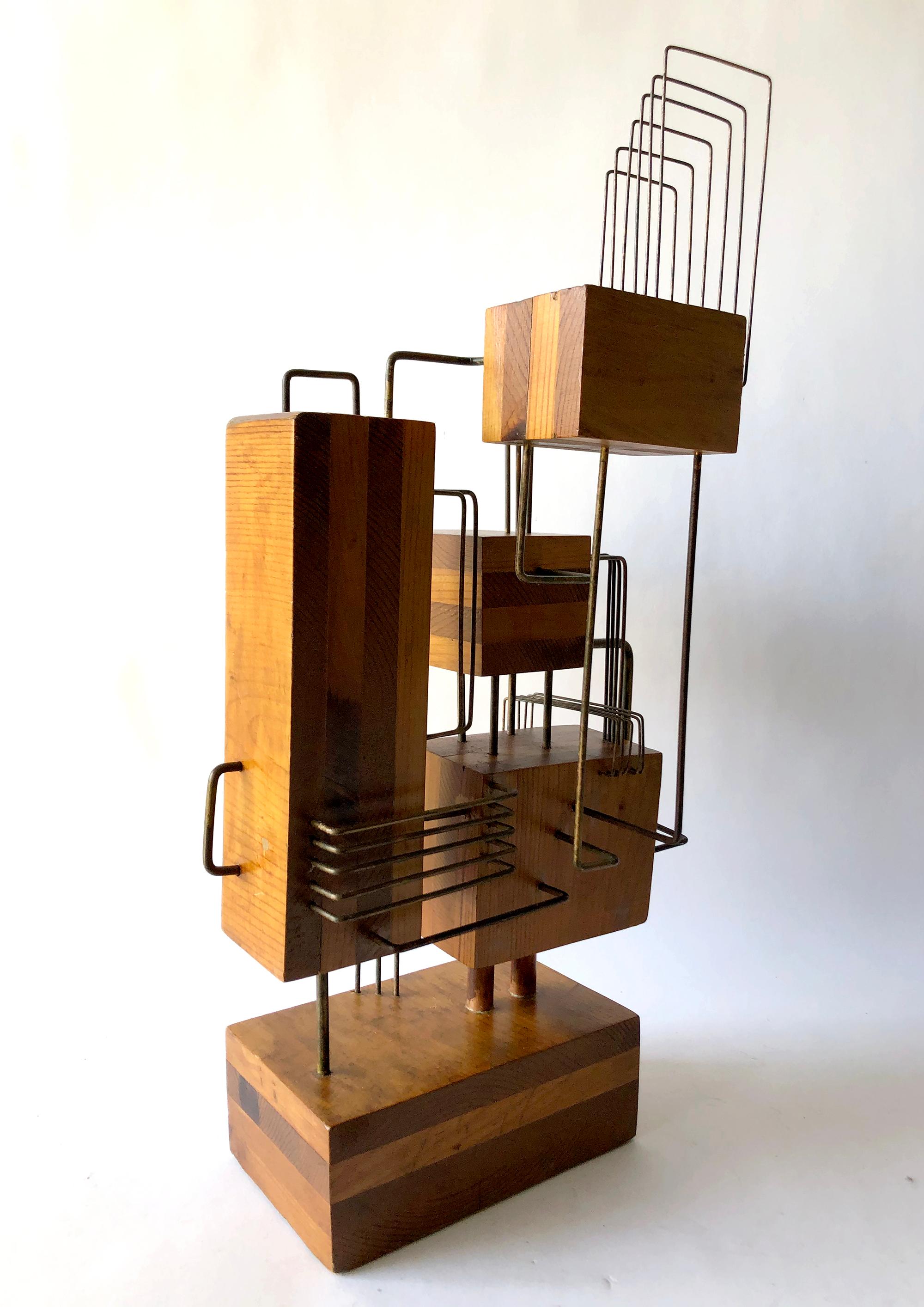 Constructivist Laminated Wood Copper Wire Handmade Studio Sculpture at 1stDibs handmade copper