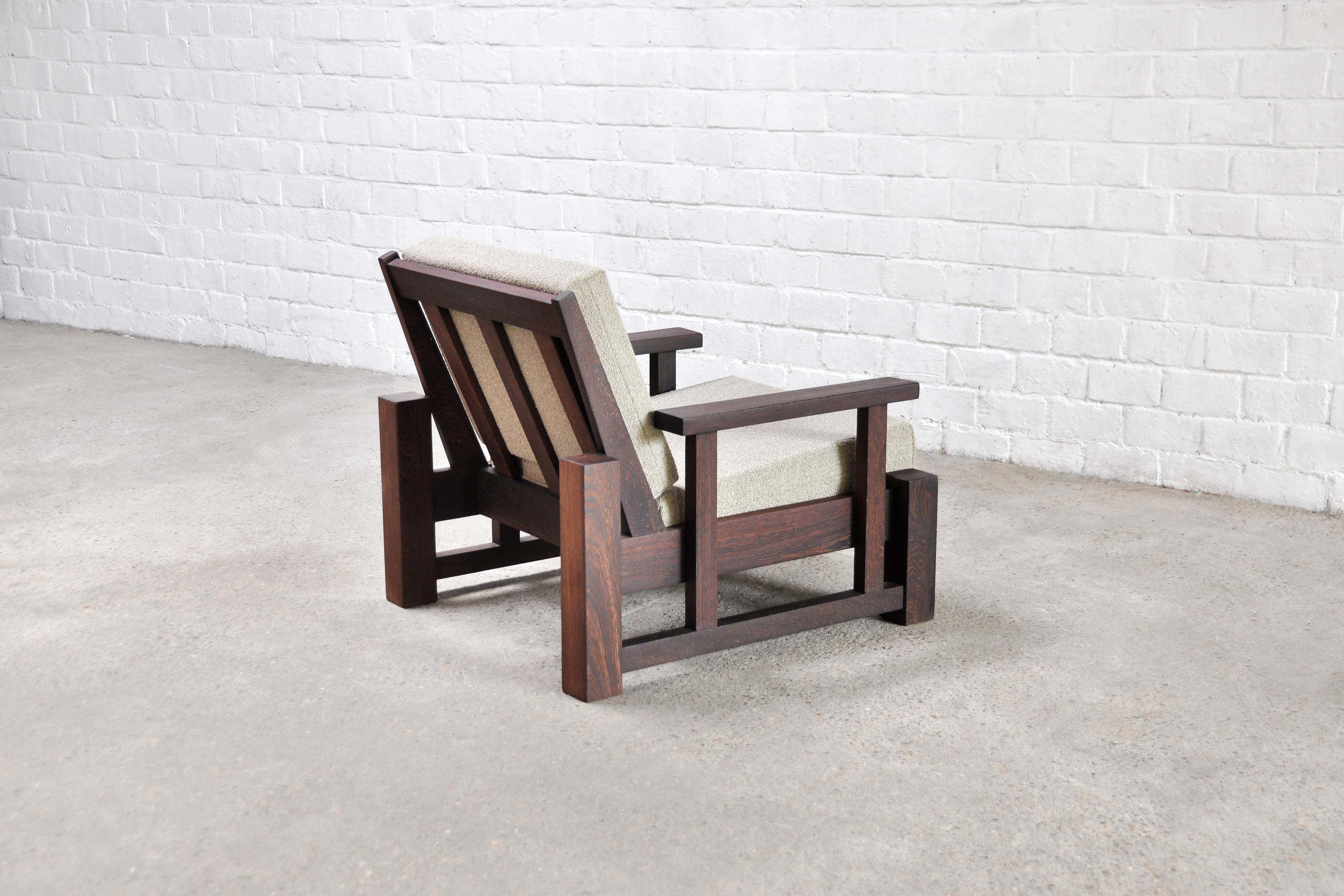 Constructivist Lounge Chair in Bouclé and Solid Wengé, 1960s 5