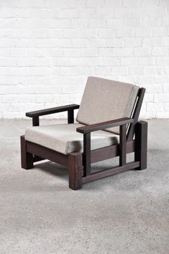 Constructivist Lounge Chair in Bouclé and Solid Wengé, 1960s