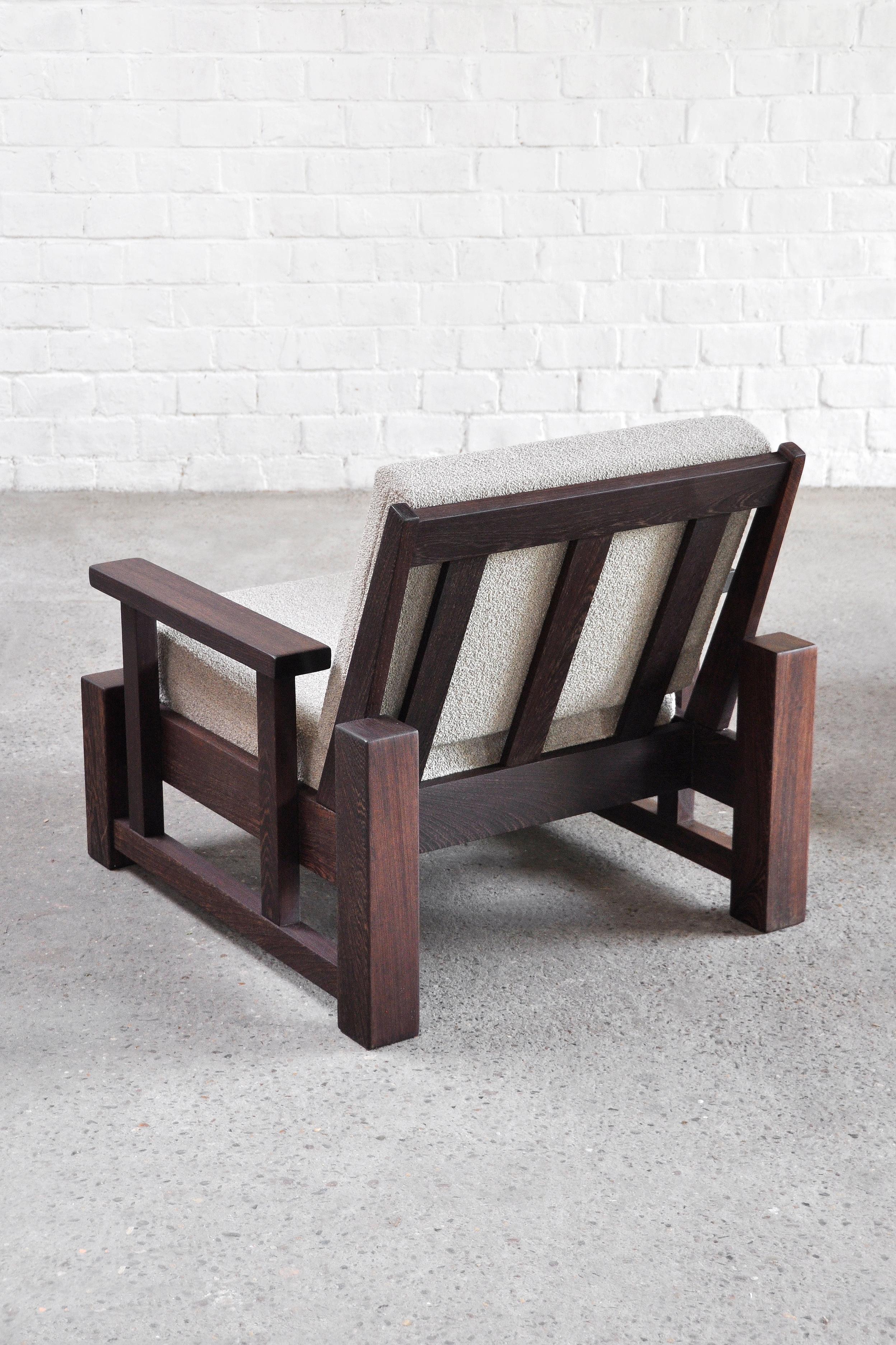 Mid-20th Century Constructivist Lounge Chair in Bouclé and Solid Wengé, 1960s