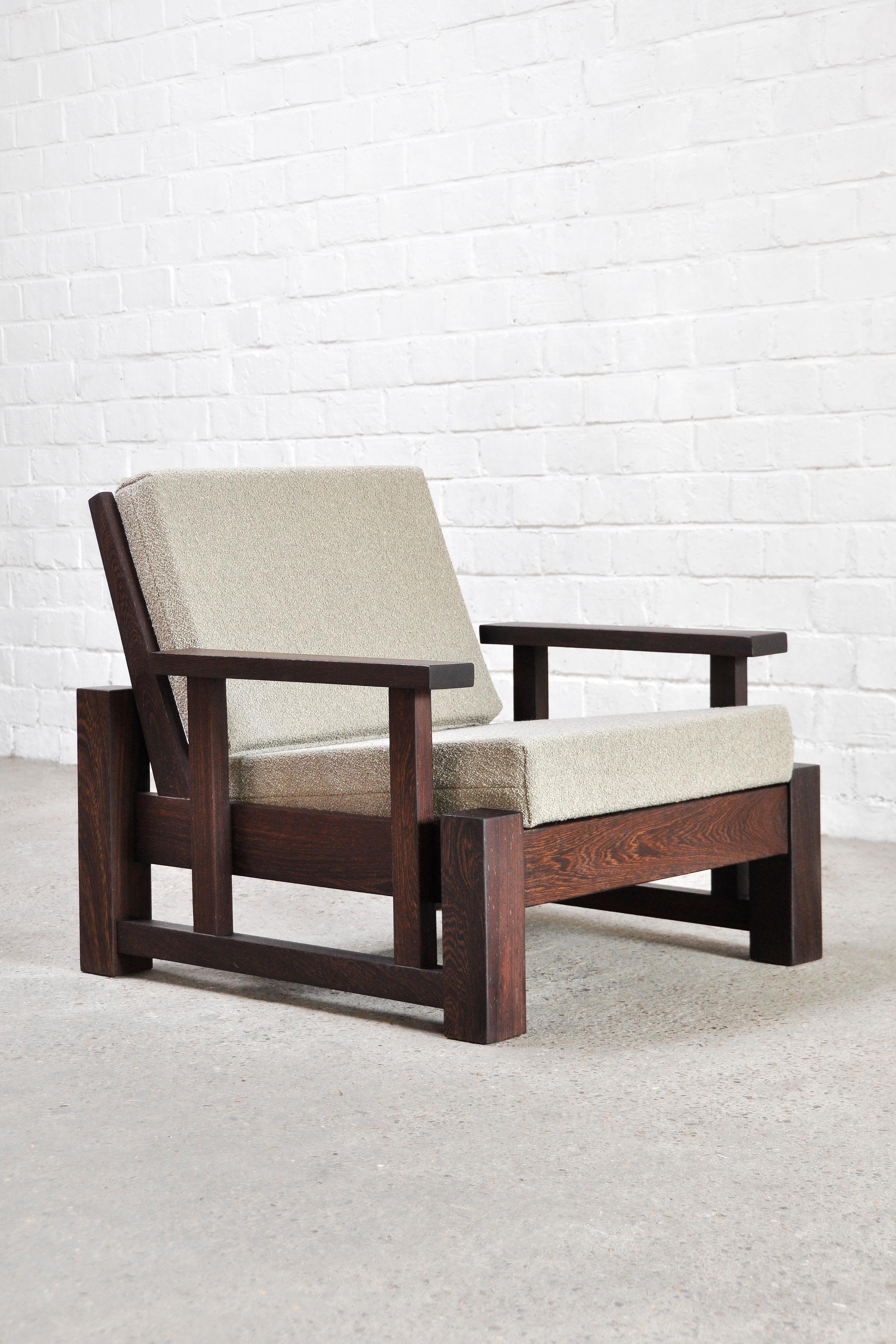 Constructivist Lounge Chair in Bouclé and Solid Wengé, 1960s 2