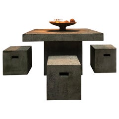 Constructivist Outdoor Granite Table and Stools Set, France, 1980