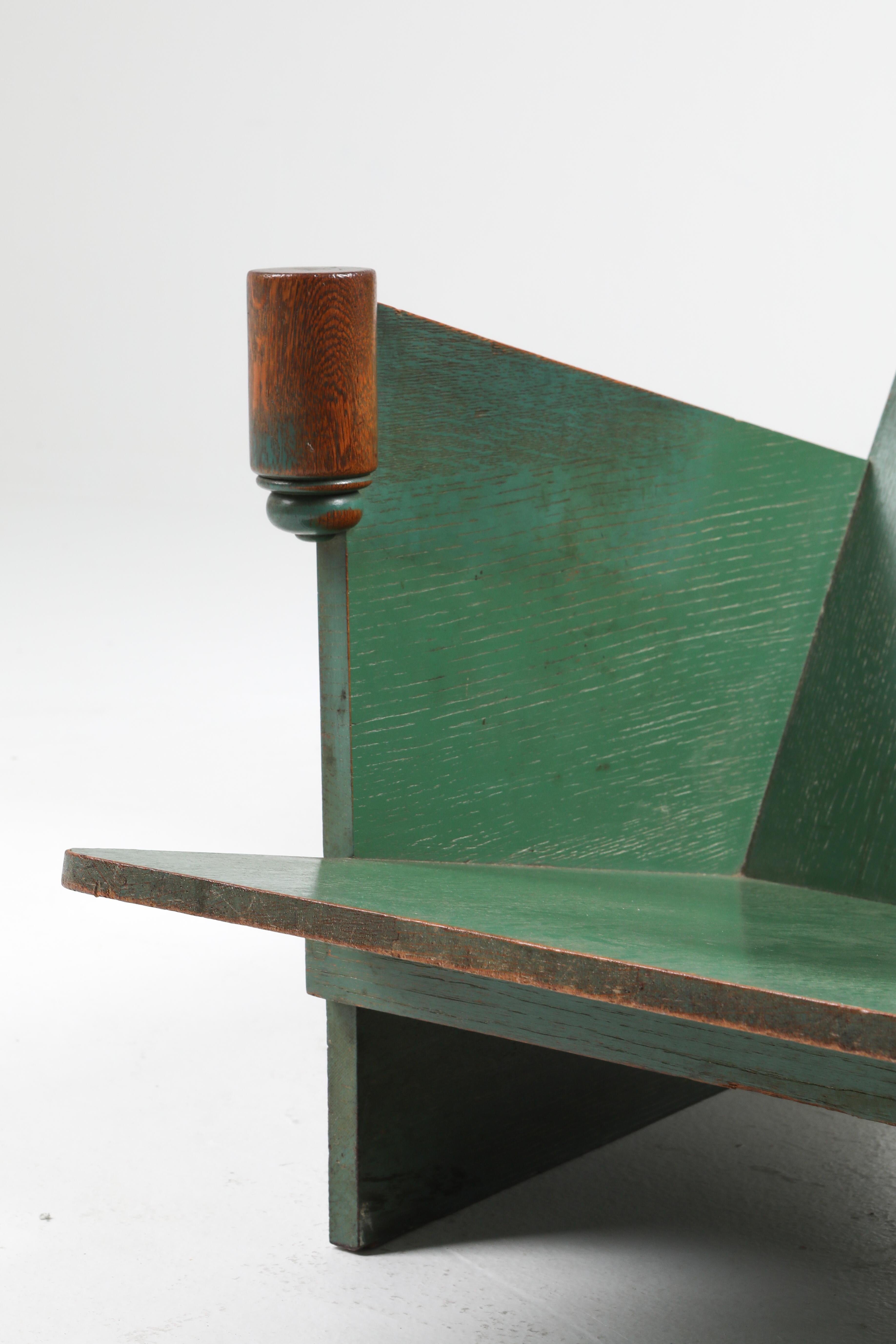 Constructivist Pair of Green Lounge Chairs, Belgium, 1920s 3